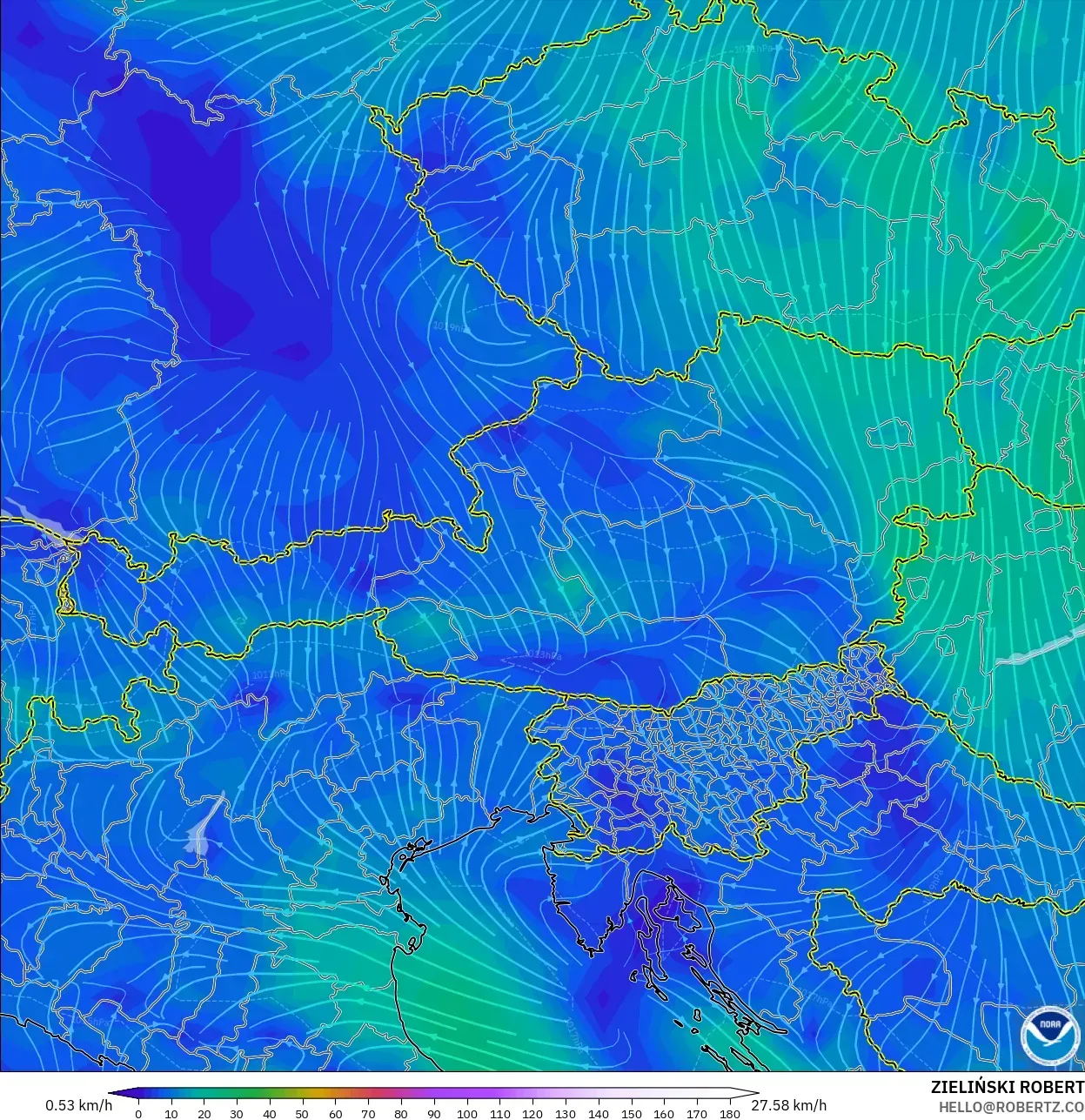 GFS model - Austria, Wind at 10m