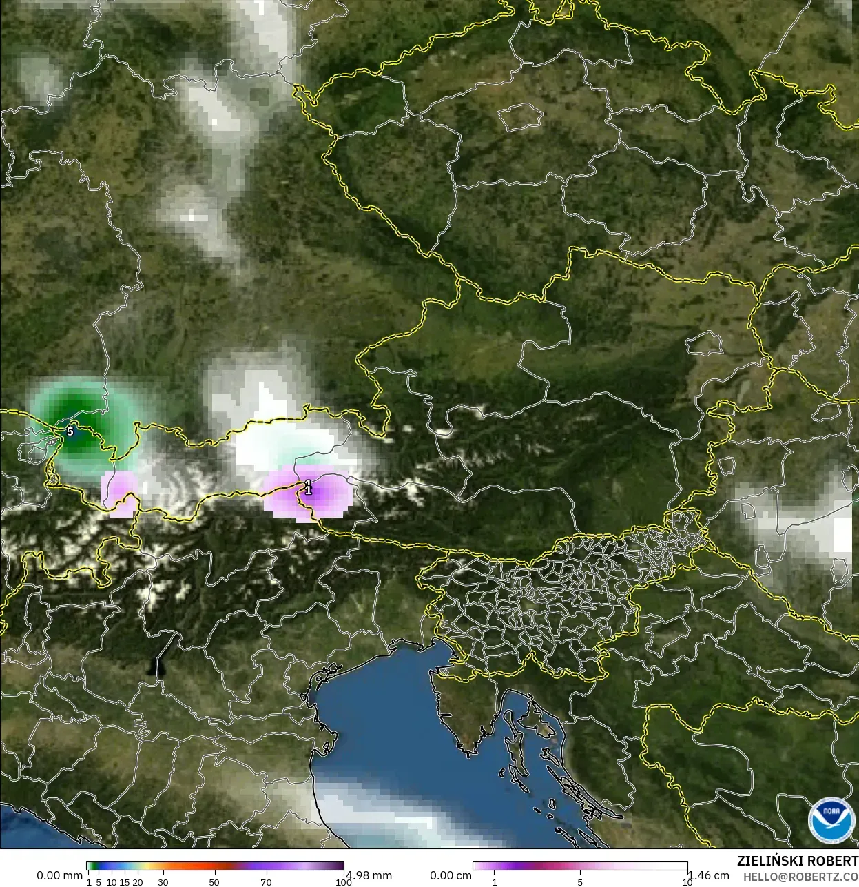 GFS model - Austria, Hujan, Awan dan Tekanan