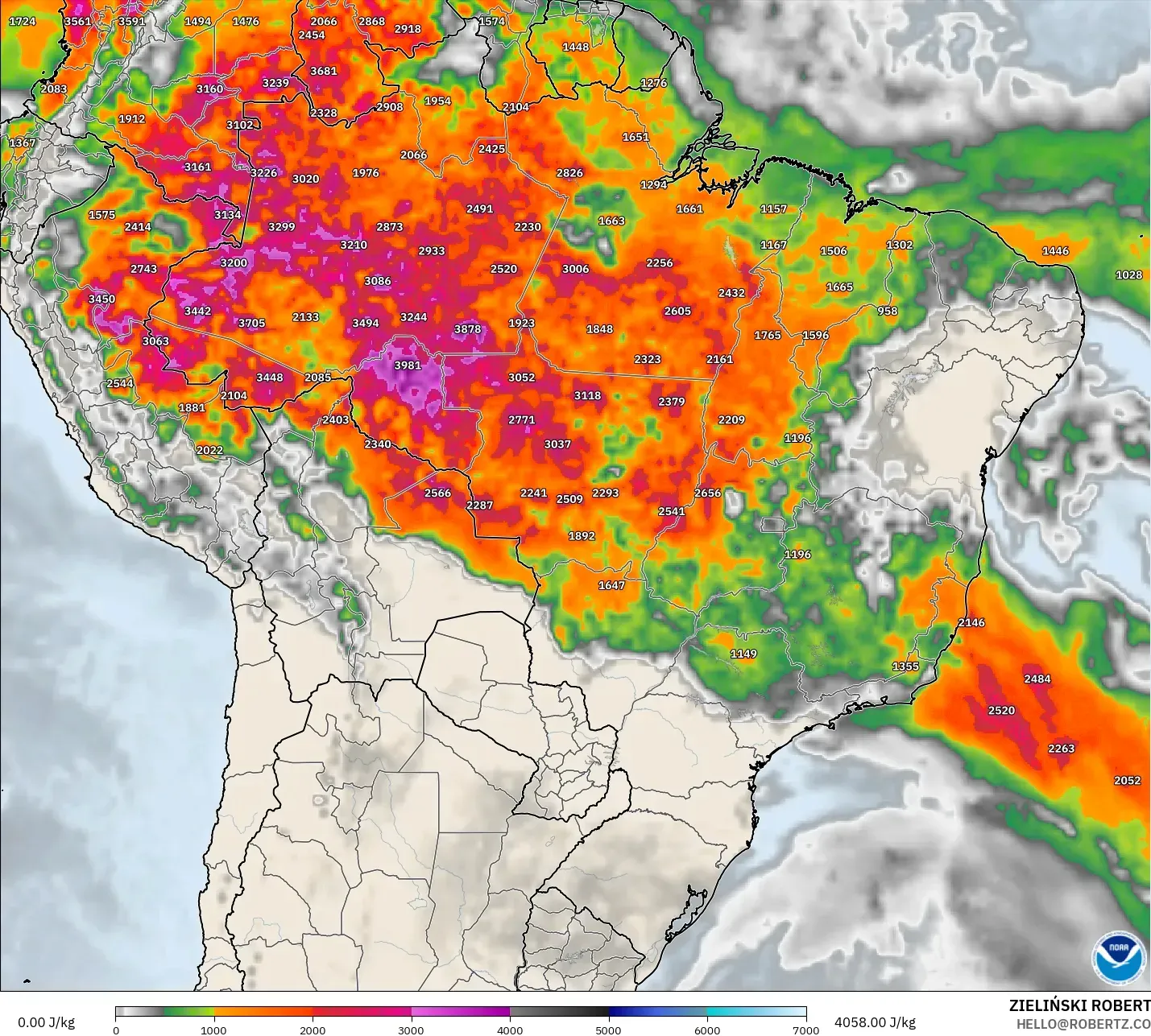 GFS modelo - Brazil, CAPE