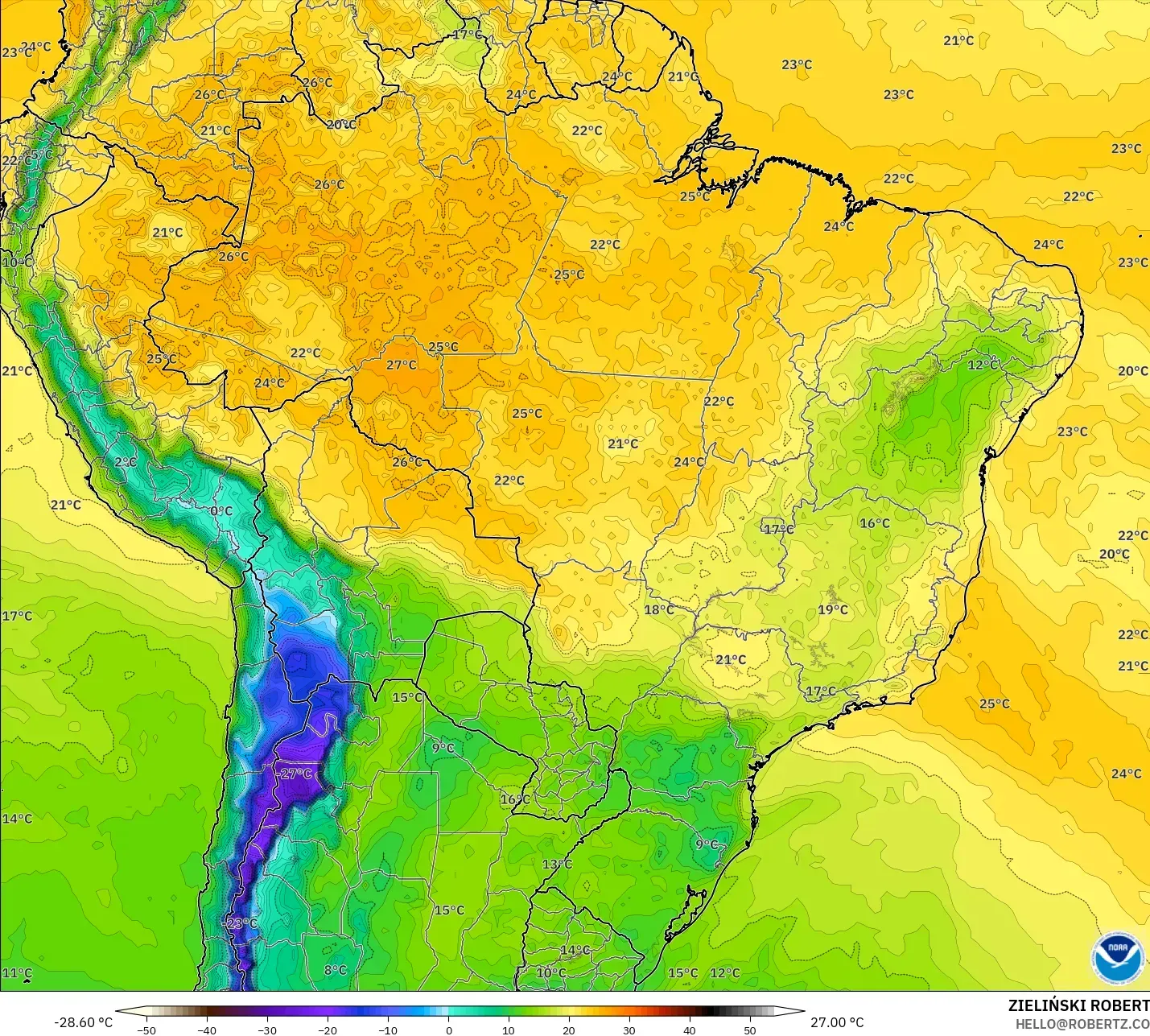 GFS model - Brazil, Takat Embun 2 m