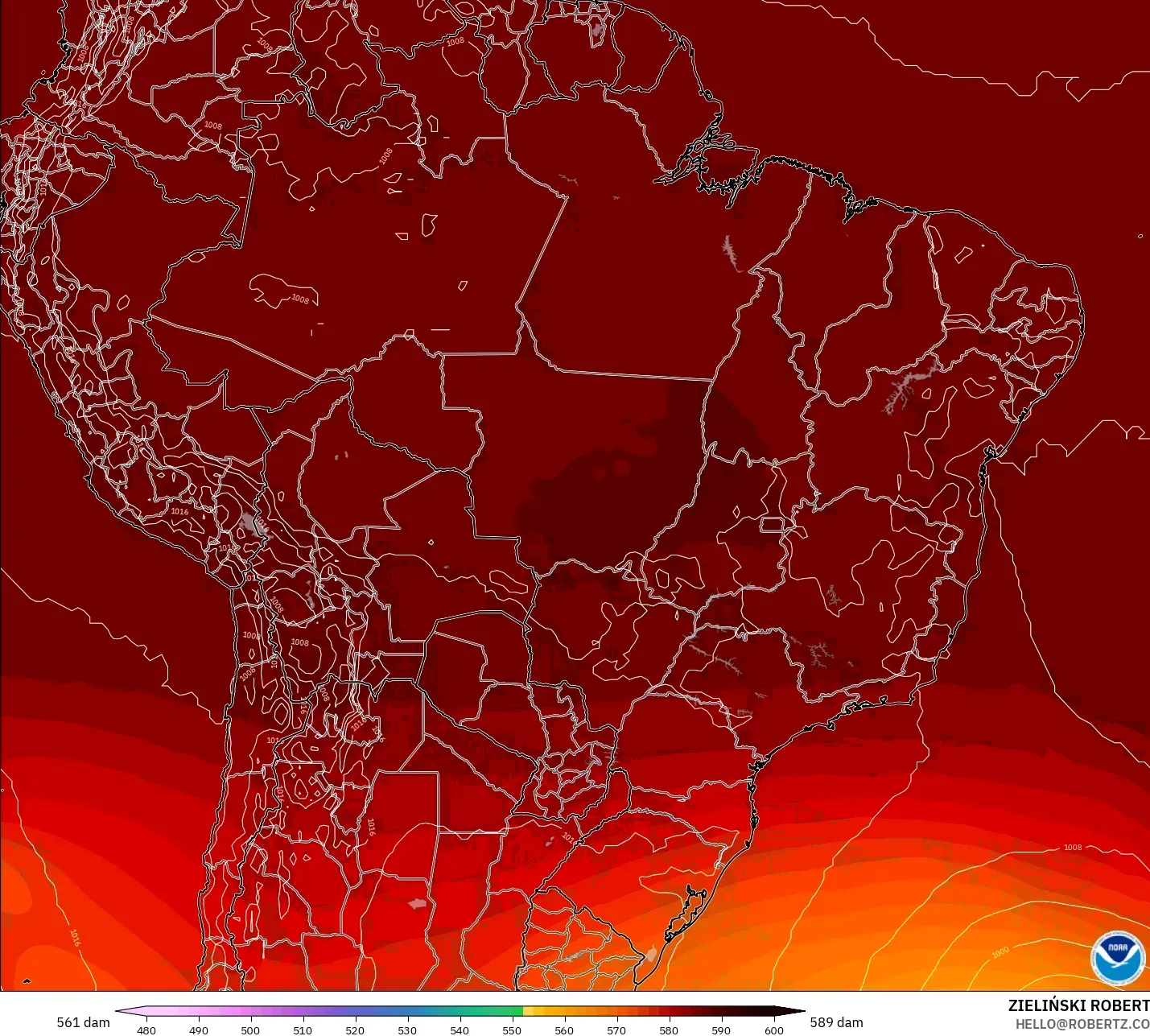 GFS model - Brazil, Ketinggian geopotensial pada 500 hPa