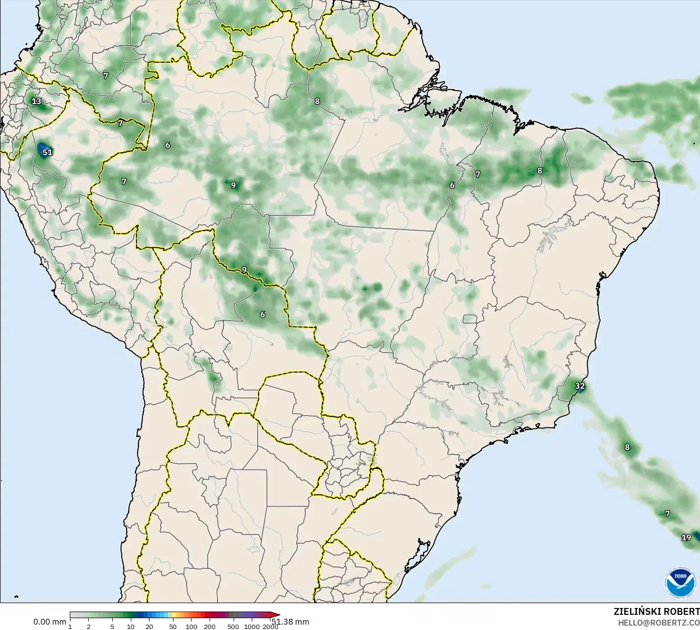 GFS model - Brazil, Pengumpulan Hujan