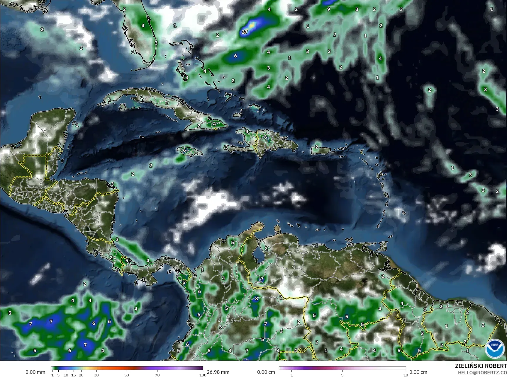 GFS model - Karibia, Hujan, Awan dan Tekanan