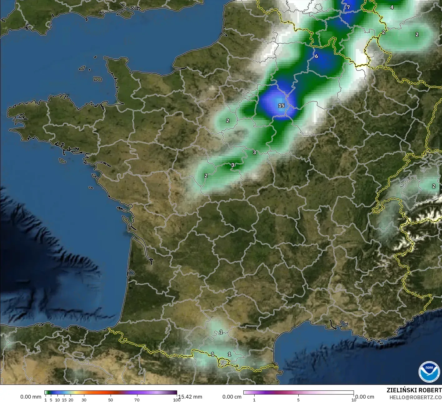 GFS model - Perancis, Hujan, Awan dan Tekanan