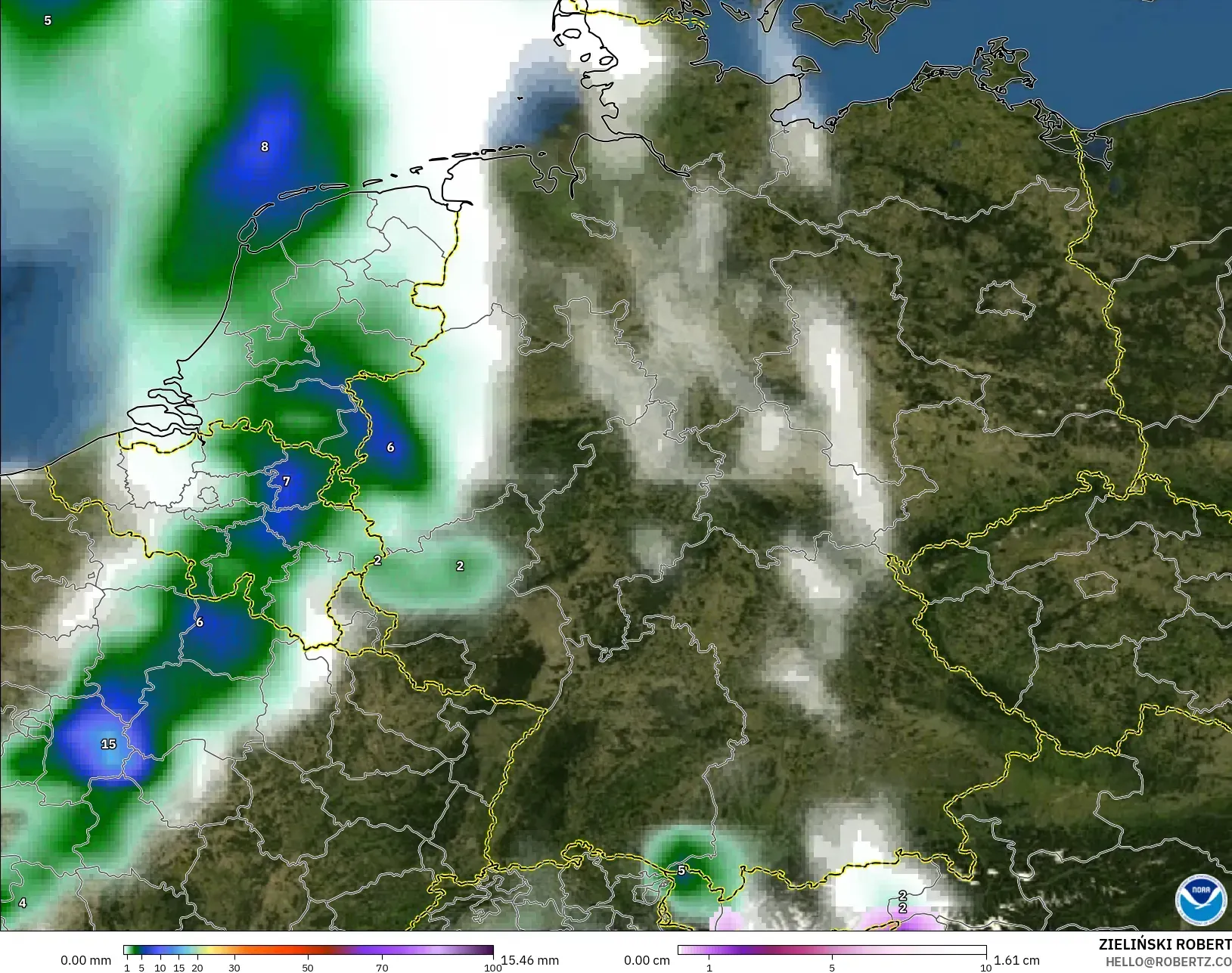 GFS model - Jerman, Hujan, Awan dan Tekanan