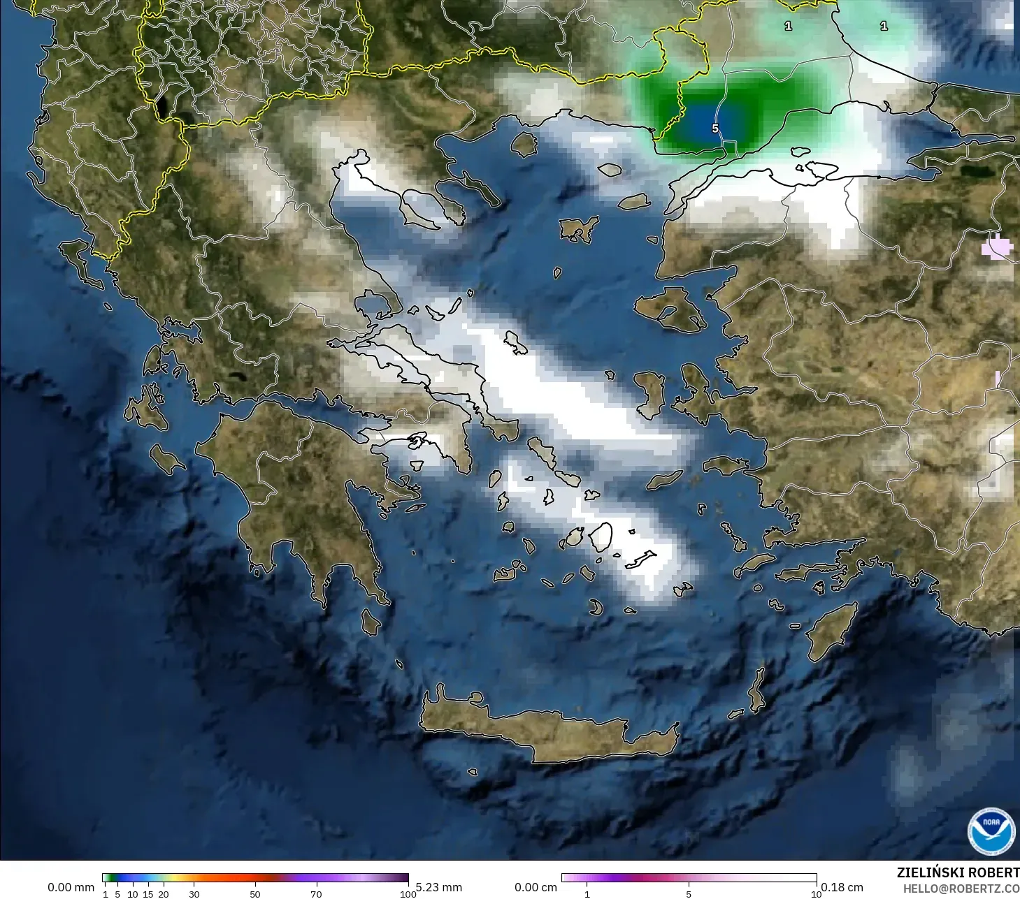 GFS model - Yunani, Hujan, Awan dan Tekanan