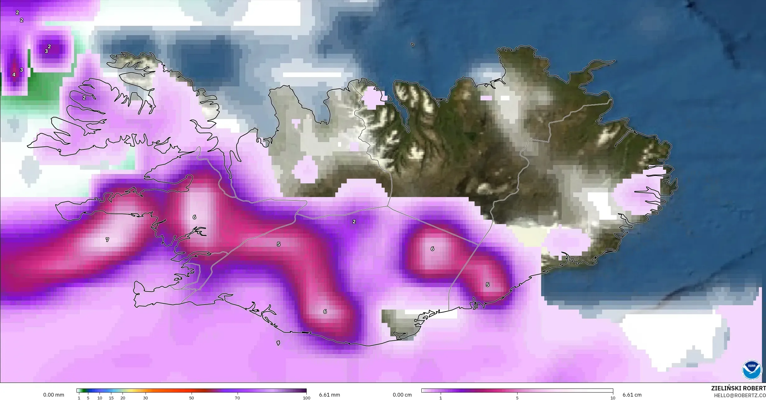 GFS model - Iceland, Hujan, Awan dan Tekanan