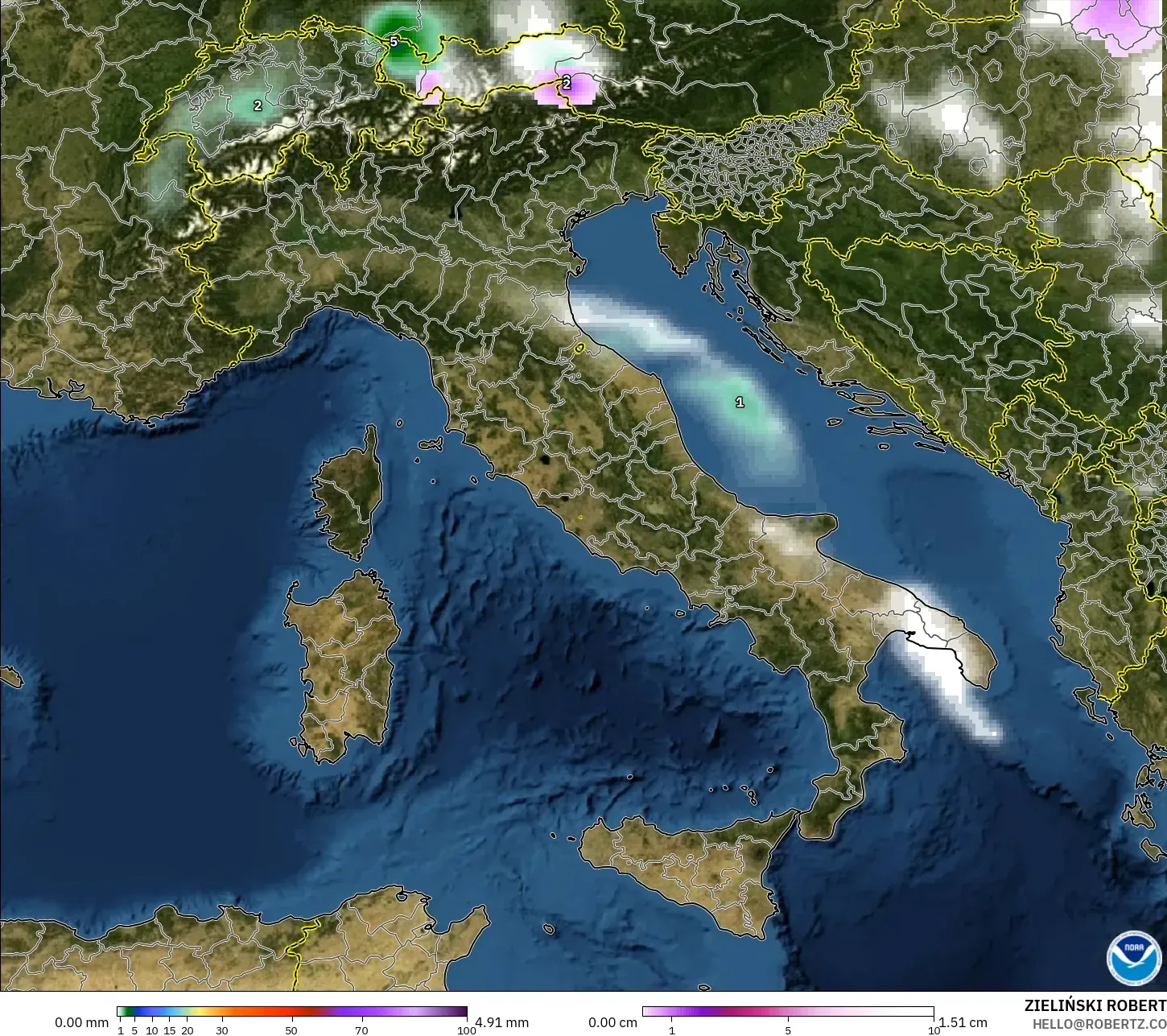 GFS model - Itali, Hujan, Awan dan Tekanan