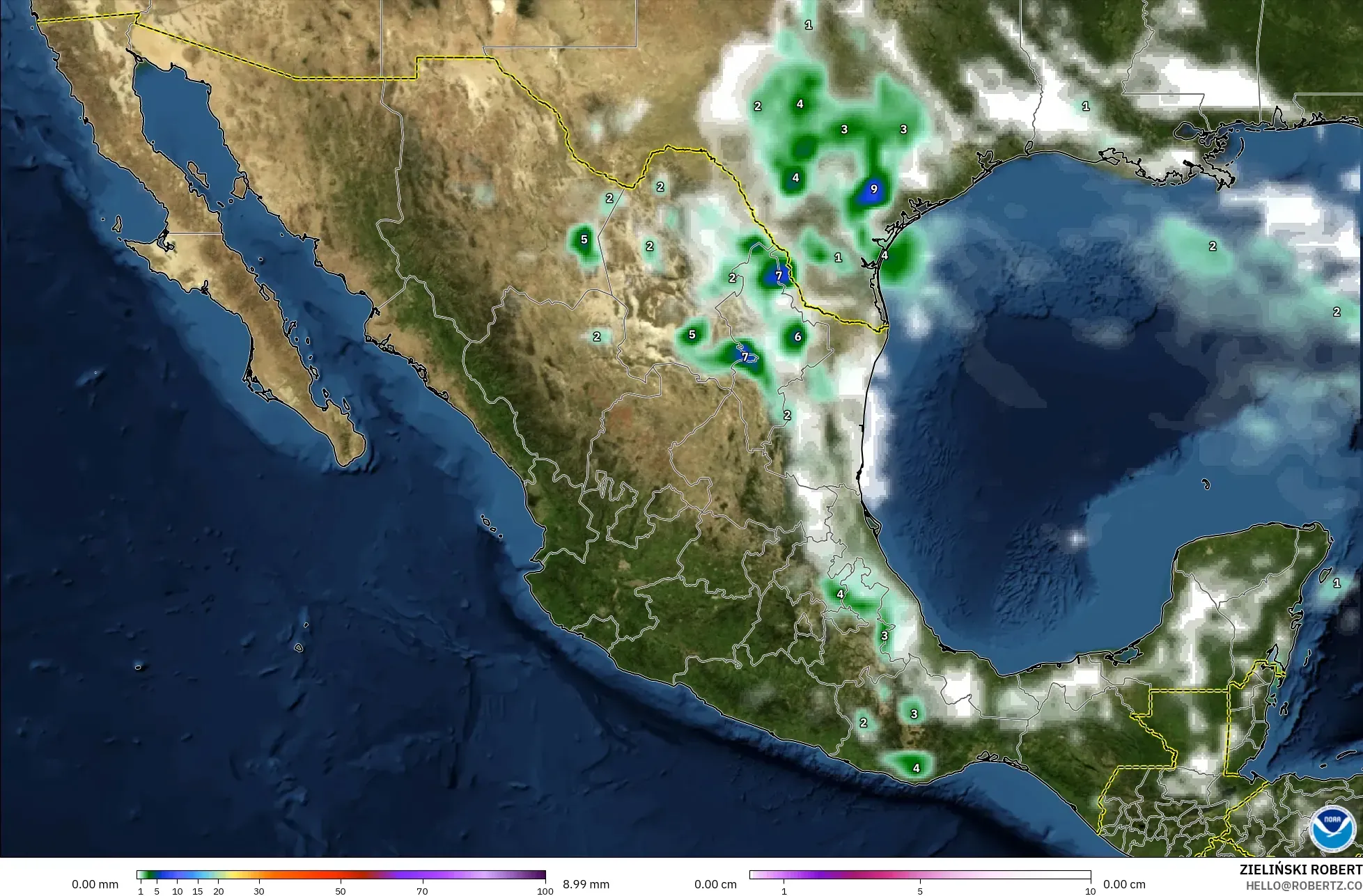 GFS model - Mexico, Hujan, Awan dan Tekanan