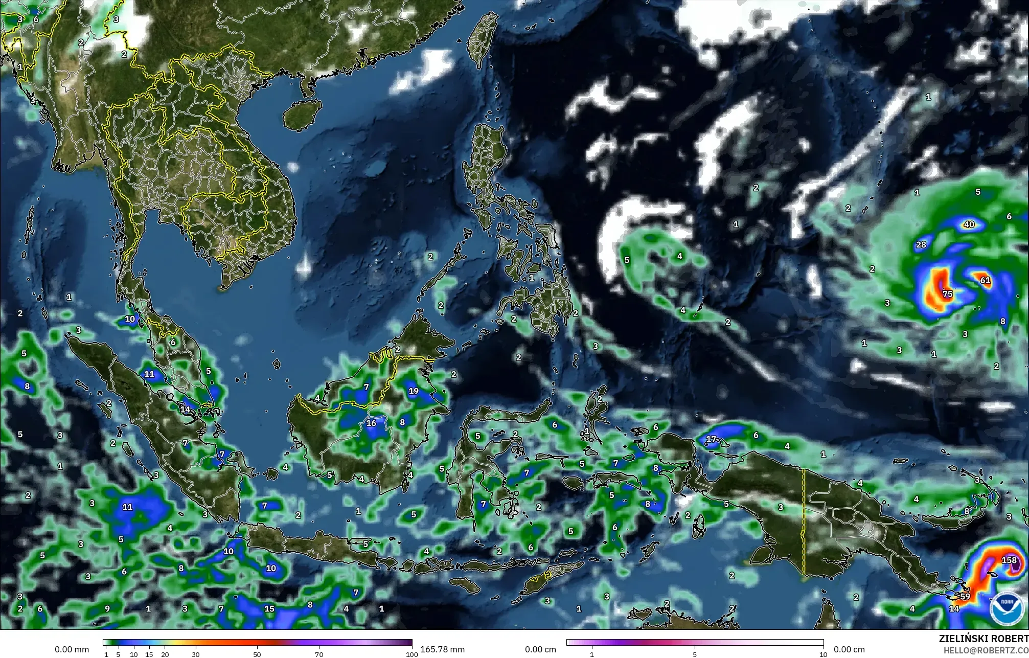 GFS model - Asia Tenggara, Hujan, Awan dan Tekanan