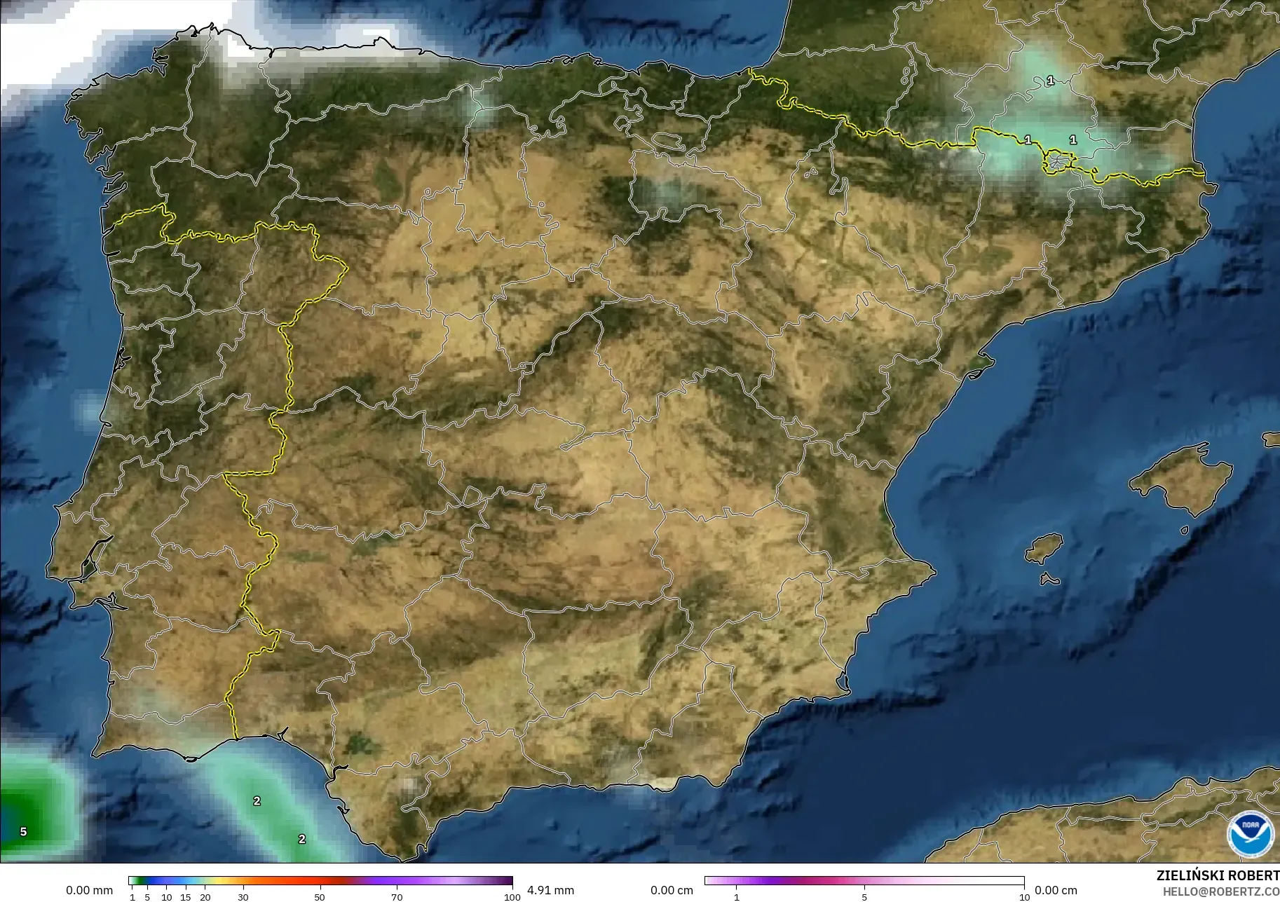 GFS model - Sepanyol, Hujan, Awan dan Tekanan