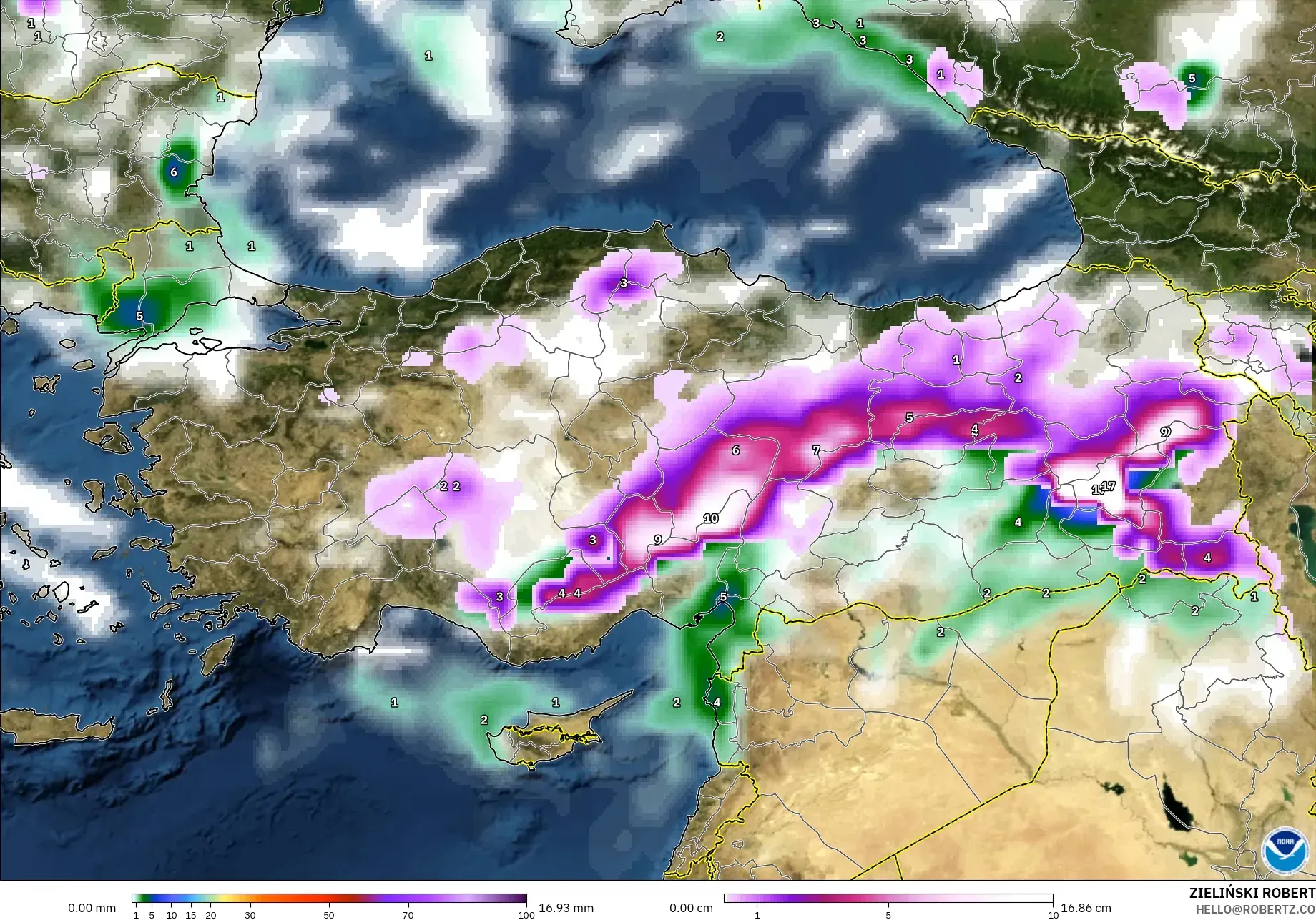 GFS model - Turki, Hujan, Awan dan Tekanan