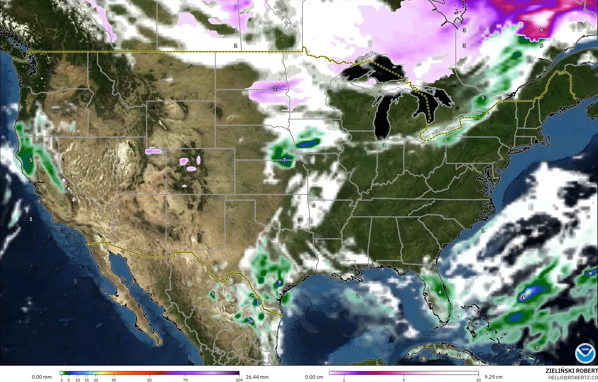 GFS model - Amerika Syarikat, Hujan, Awan dan Tekanan