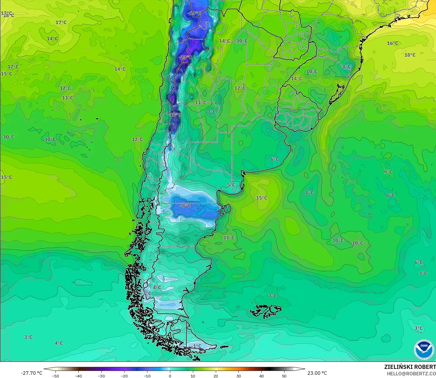 GFS model - Argentina, Takat Embun 2 m