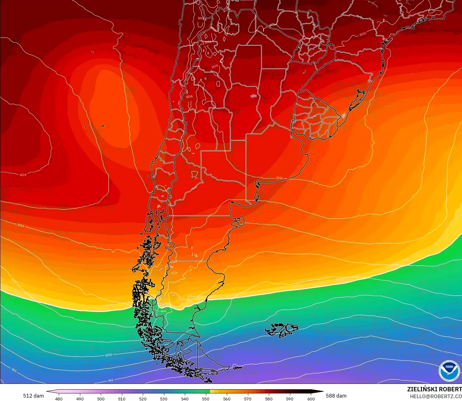 GFS model - Argentina, Ketinggian geopotensial pada 500 hPa