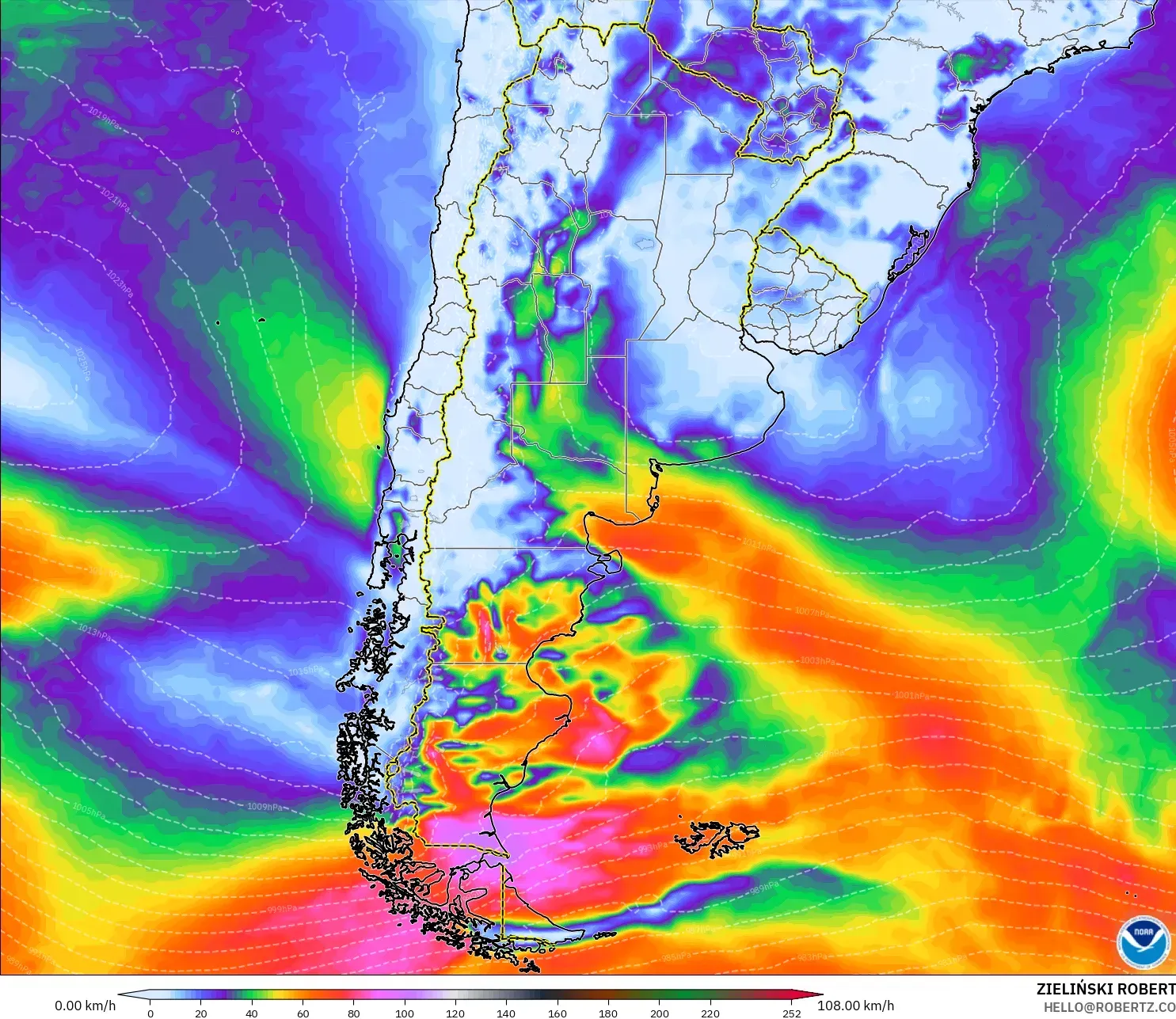 GFS model - Argentina, Hembusan Tertinggi