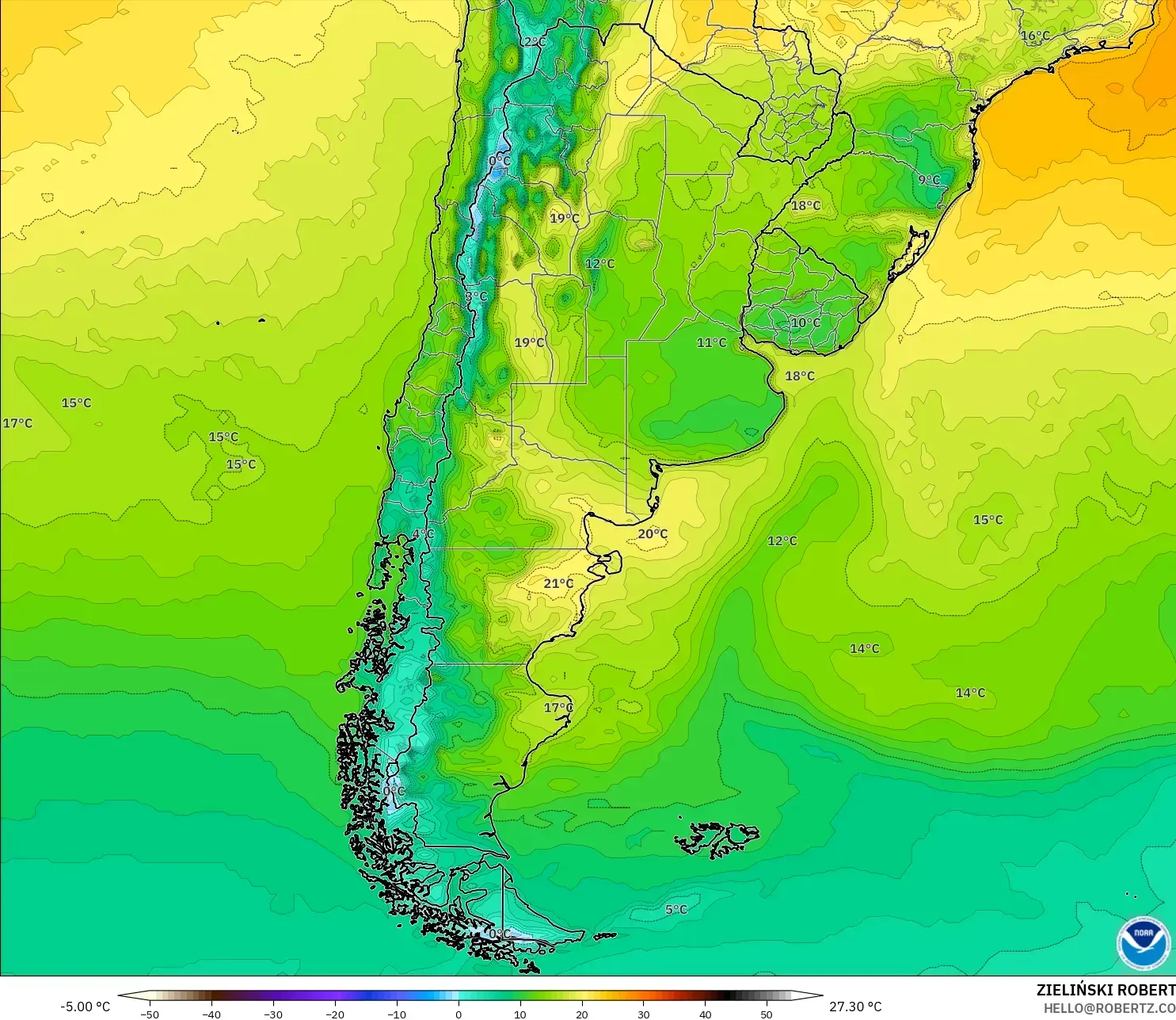 GFS model - Argentina, Suhu pada 2 m