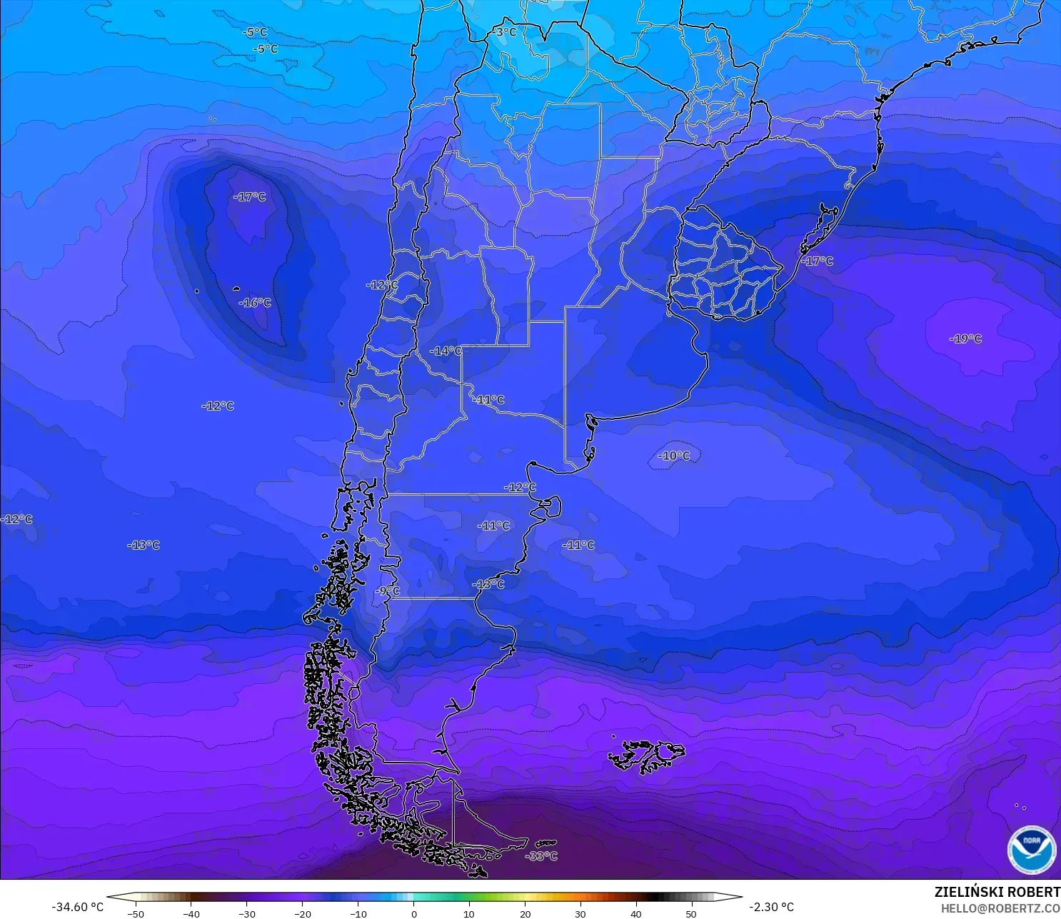 GFS modelo - Argentina, Temperature at 500hPa