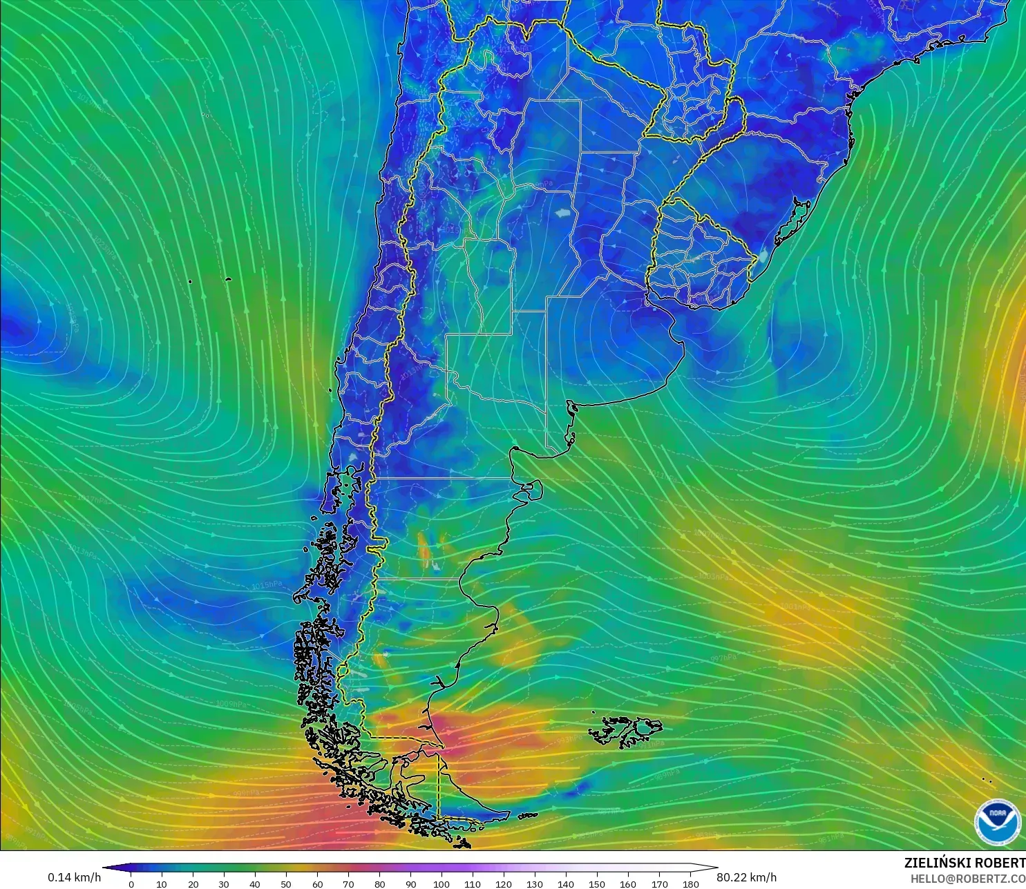 GFS model - Argentina, Angin 10 m
