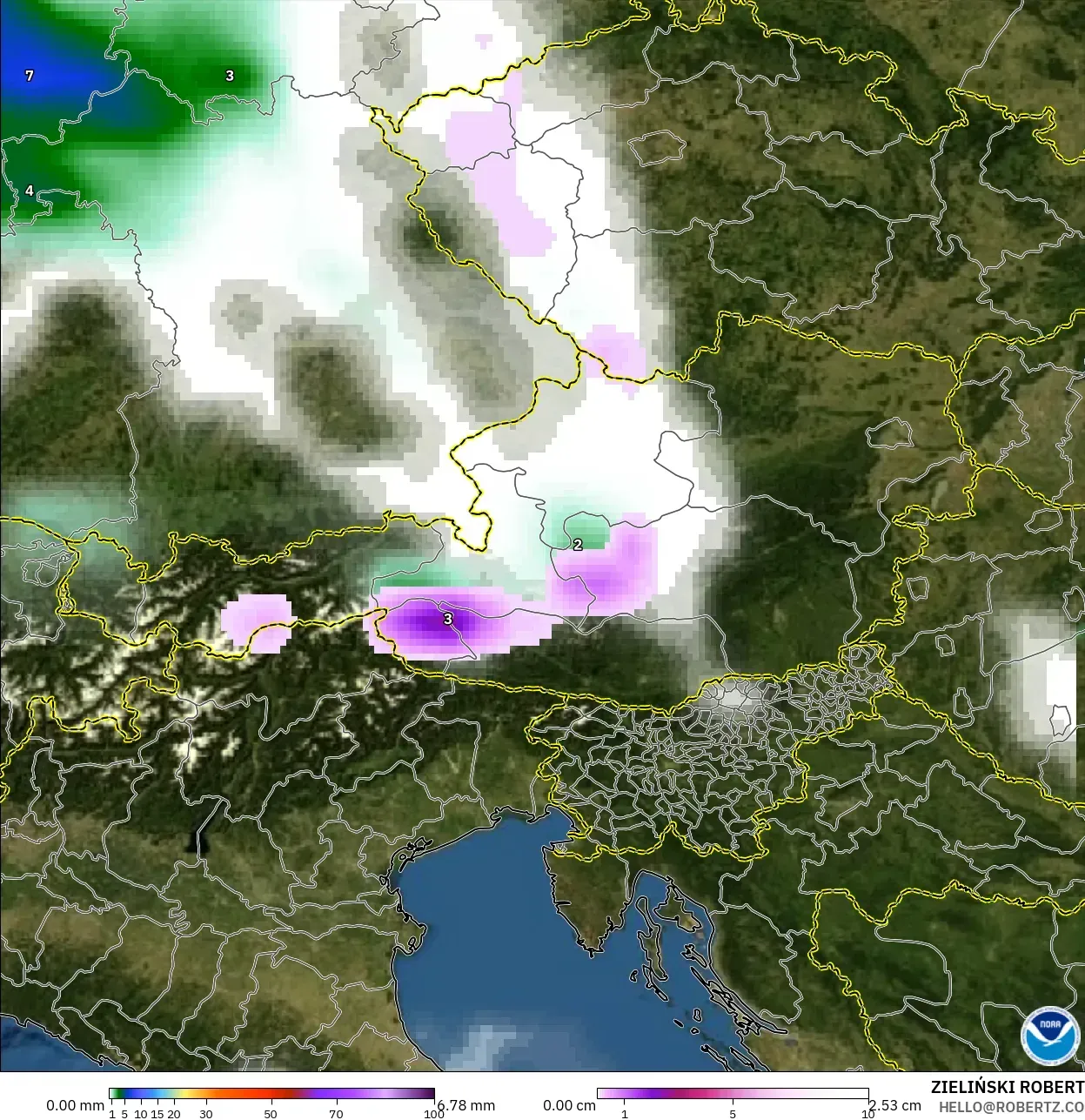 GFS model - Austria, Hujan, Awan dan Tekanan