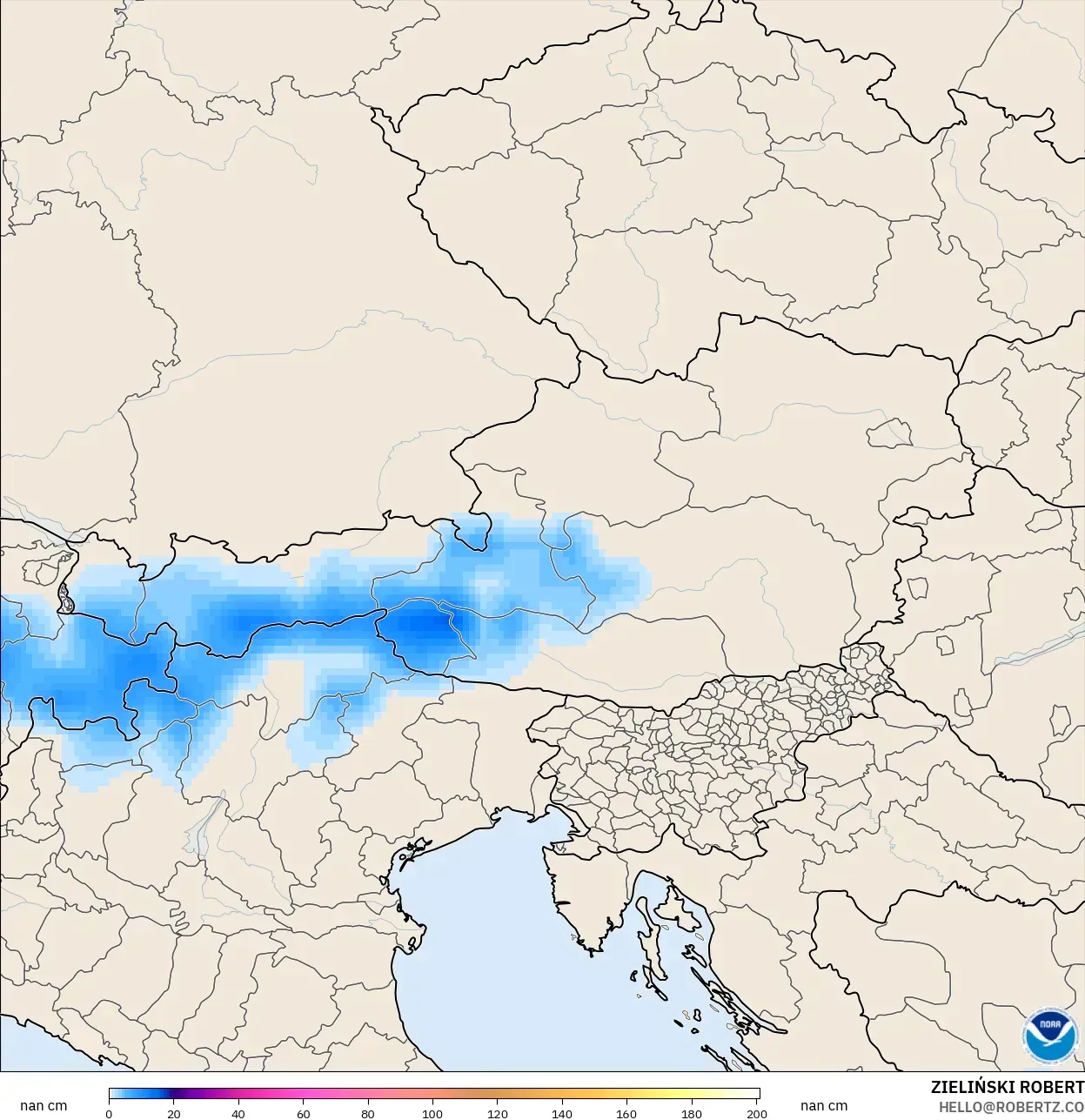GFS model - Austria, Ketebalan Salji