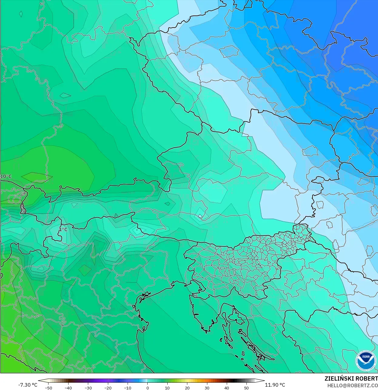 GFS model - Austria, Suhu 850 hPa