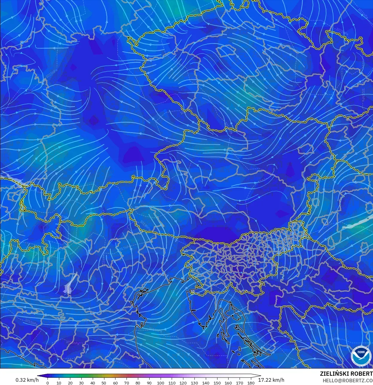 GFS modelo - Austria, Wind at 10m