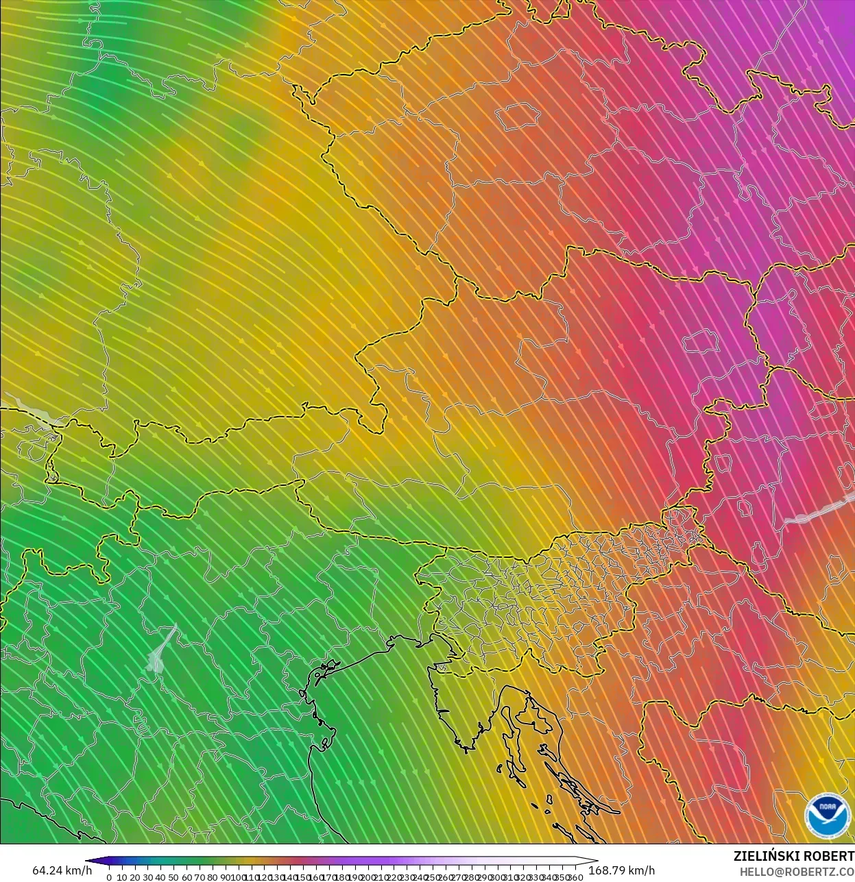 GFS model - Austria, Angin 300 hPa (aliran jet)
