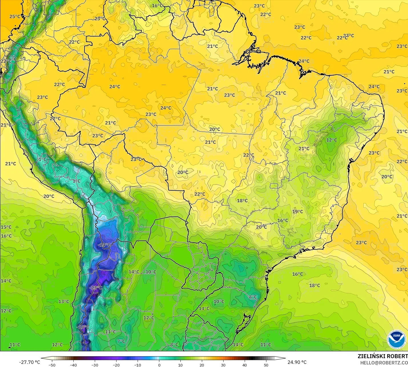 GFS model - Brazil, Takat Embun 2 m