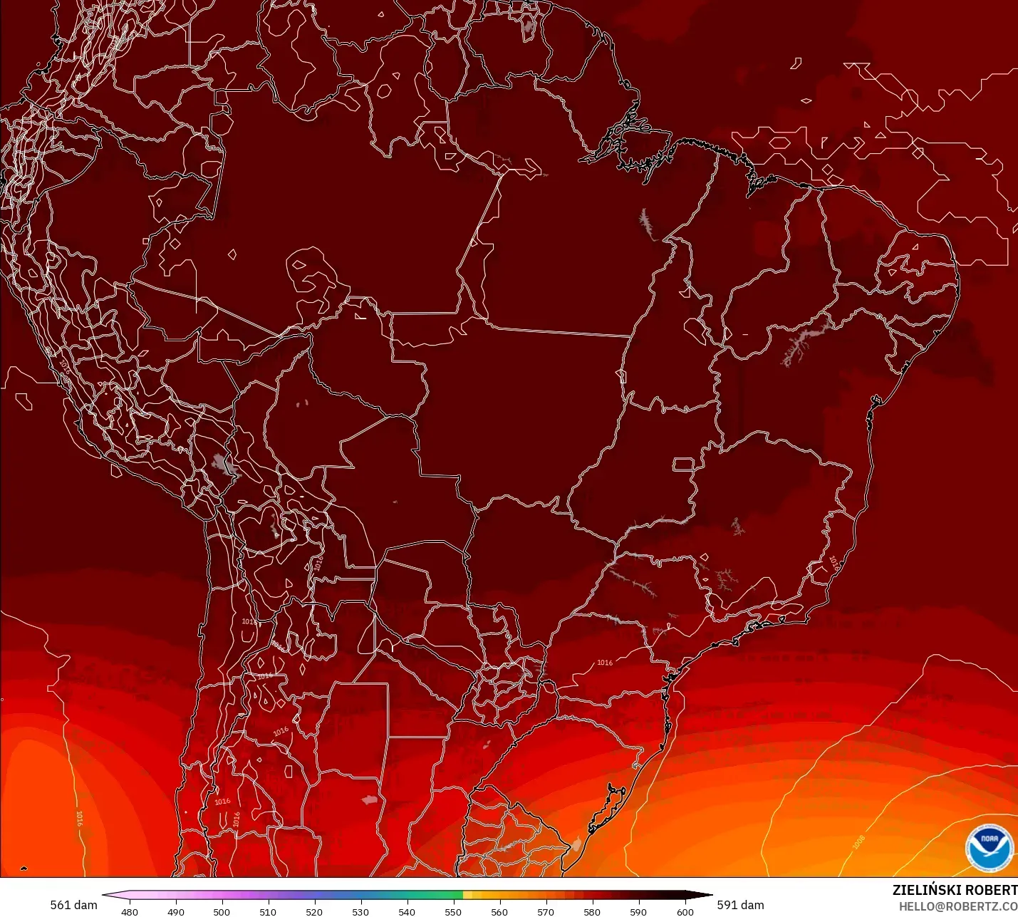 GFS model - Brazil, Ketinggian geopotensial pada 500 hPa