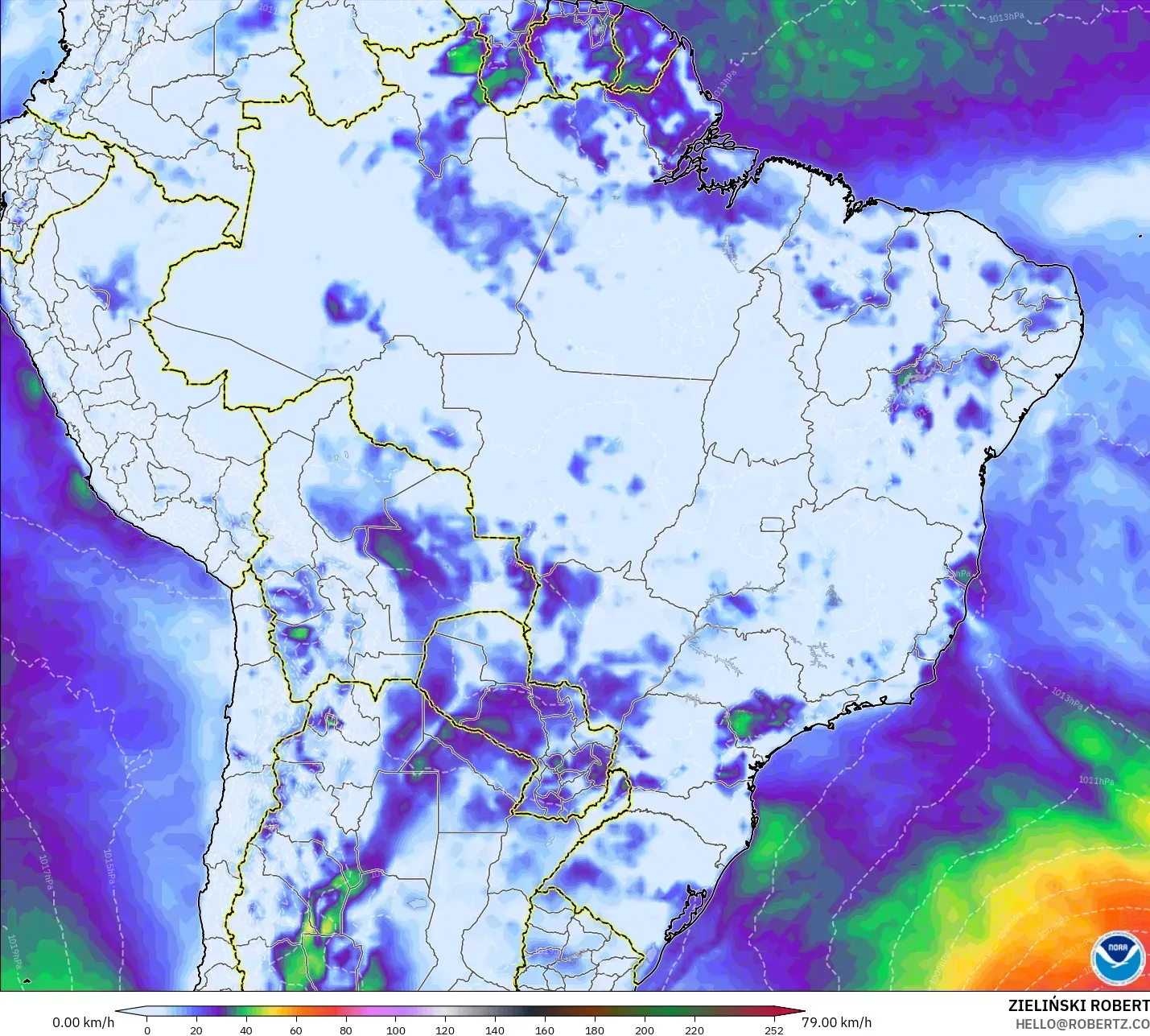 GFS model - Brazil, Hembusan Angin