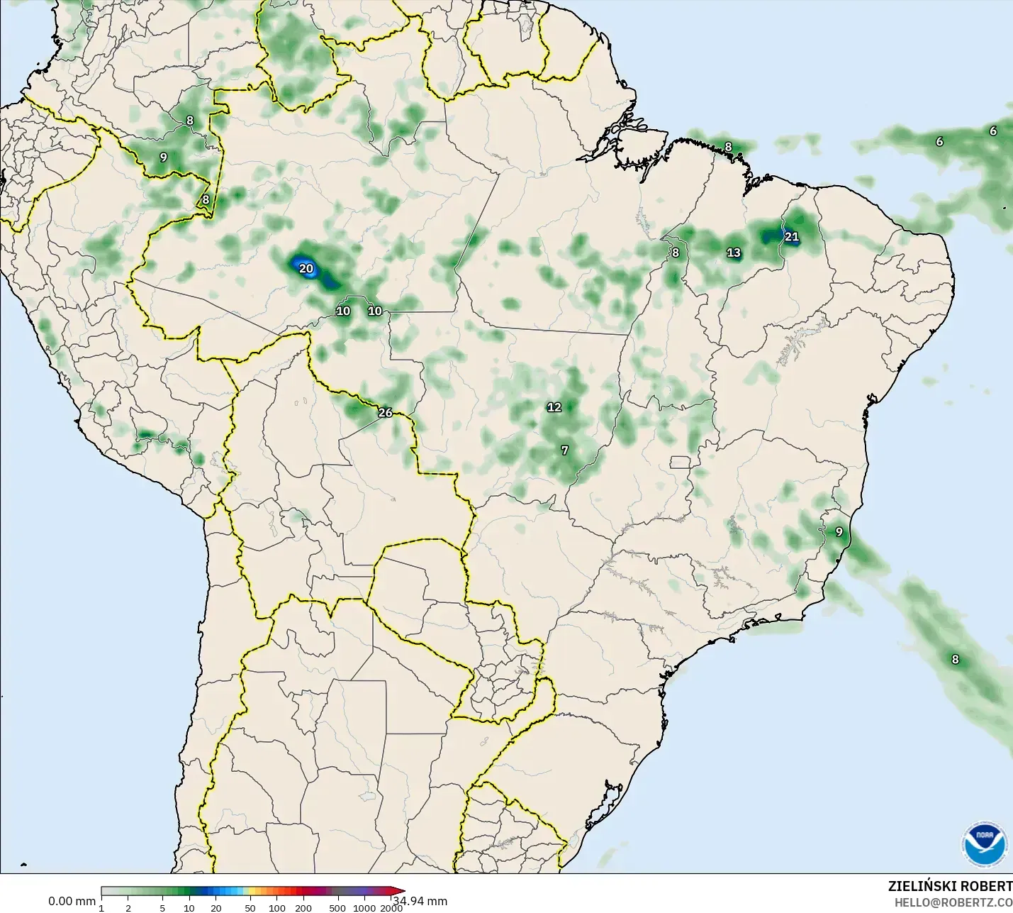 GFS model - Brazil, Pengumpulan Hujan