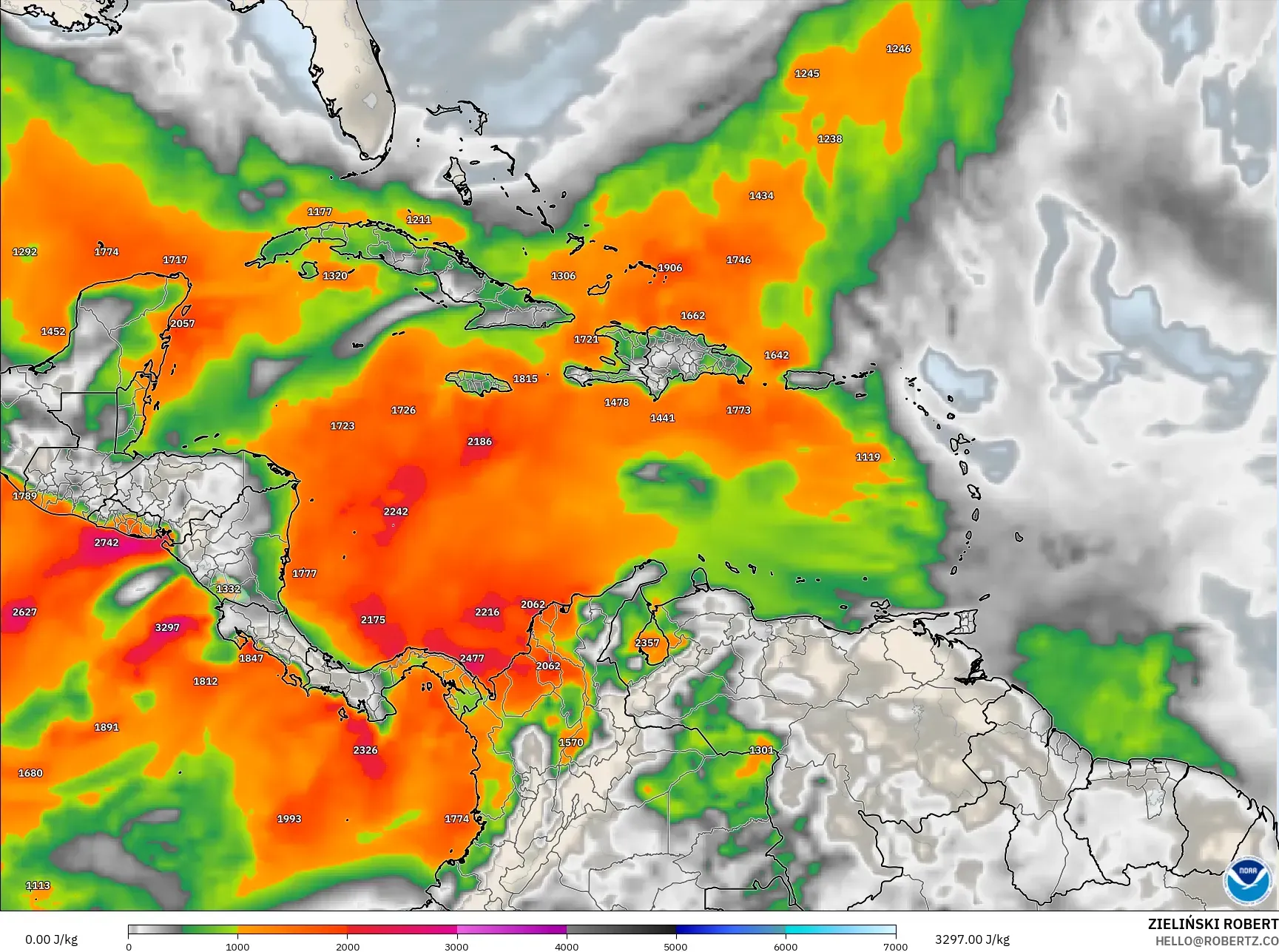 GFS modelo - Caribbean, CAPE