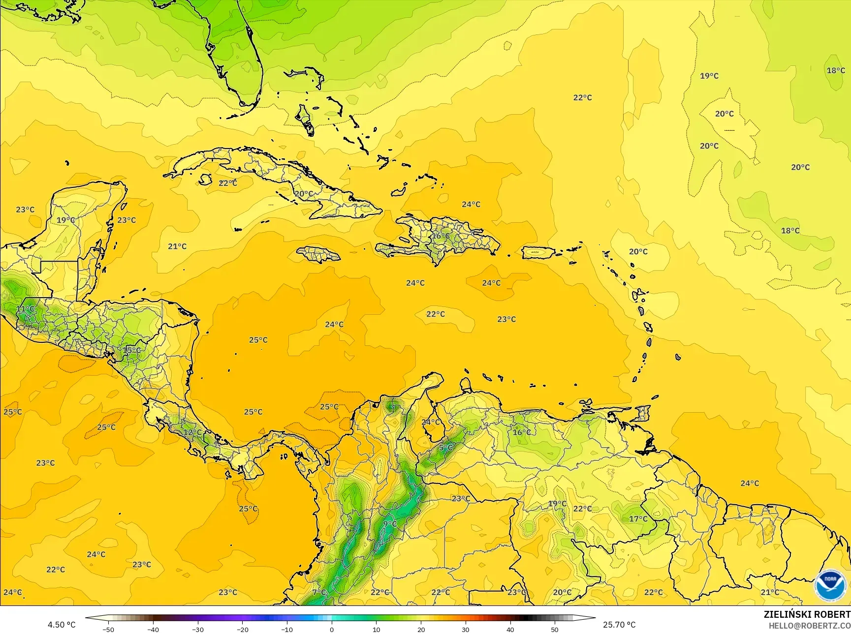GFS model - Karibia, Takat Embun 2 m