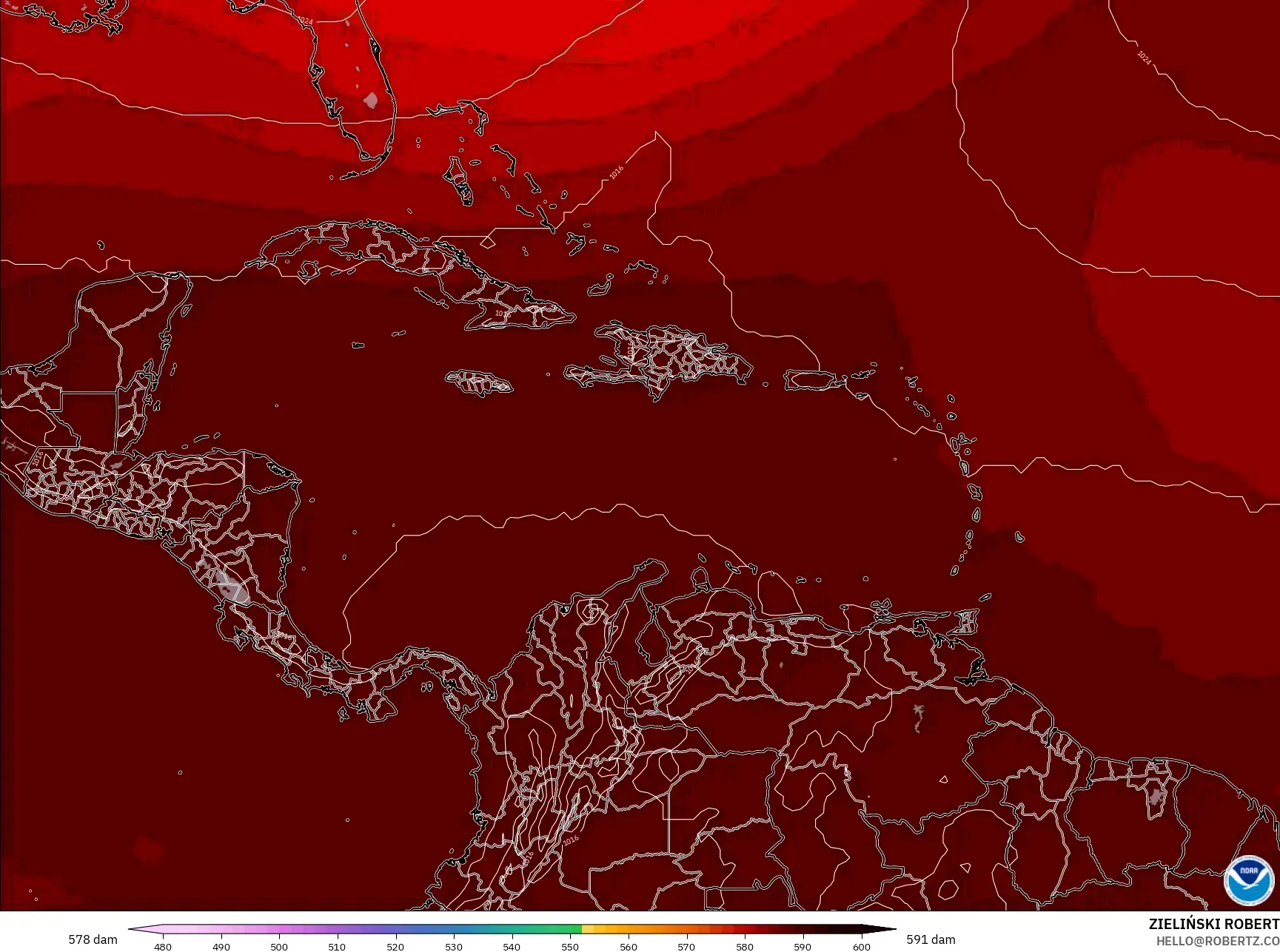 GFS model - Karibia, Ketinggian geopotensial pada 500 hPa
