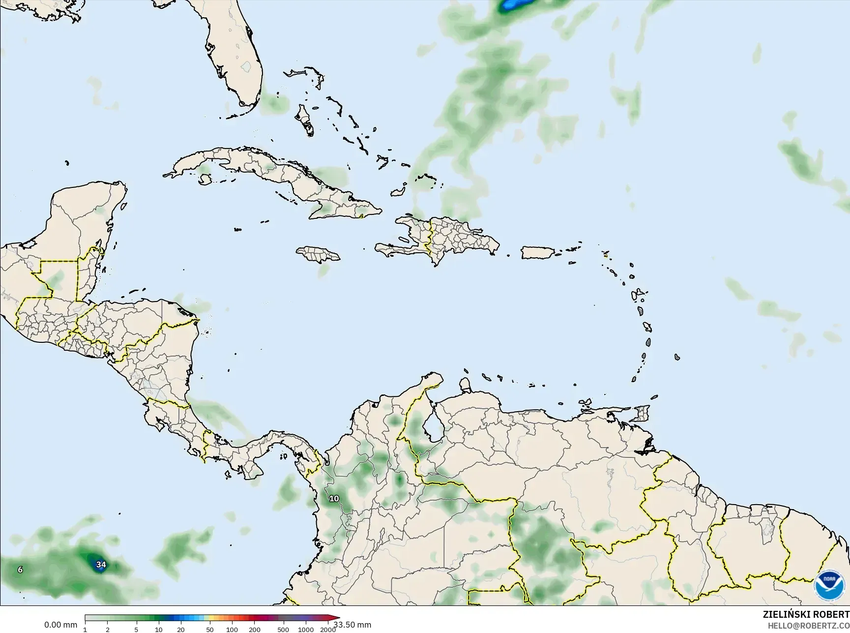 GFS model - Karibia, Pengumpulan Hujan