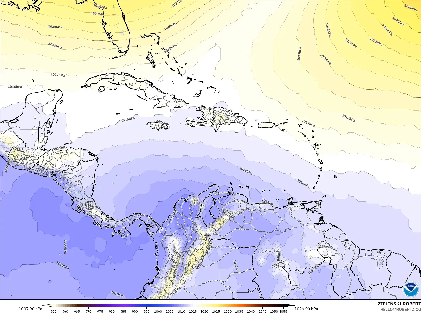 GFS model - Karibia, Tekanan
