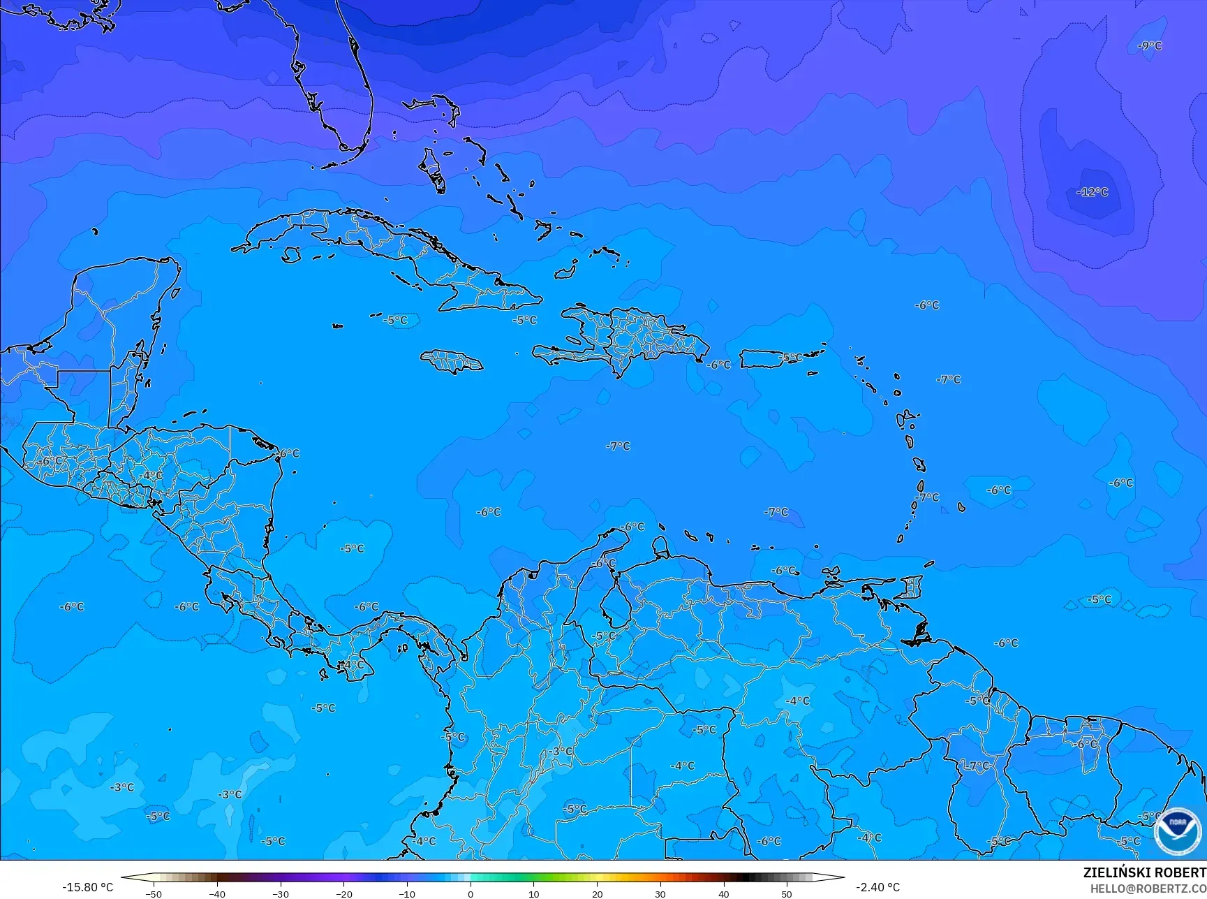 GFS model - Karibia, Suhu 500 hPa