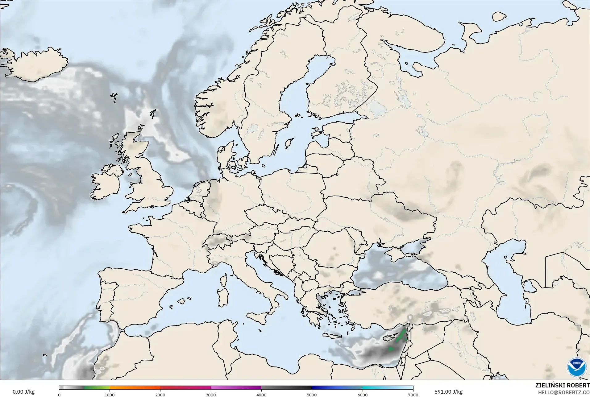 GFS modelo - Europe, CAPE