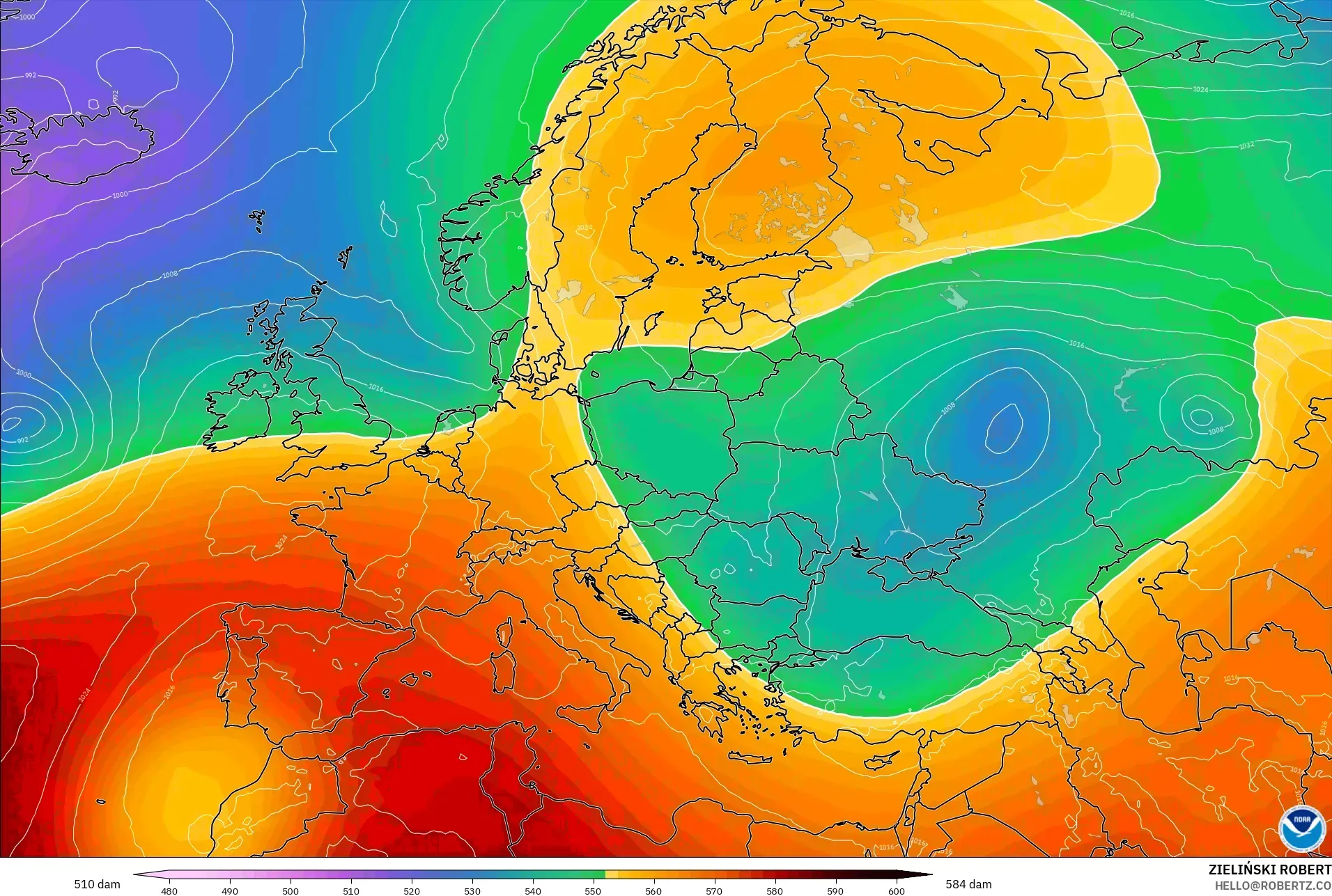 GFS model - Eropah, Ketinggian geopotensial pada 500 hPa
