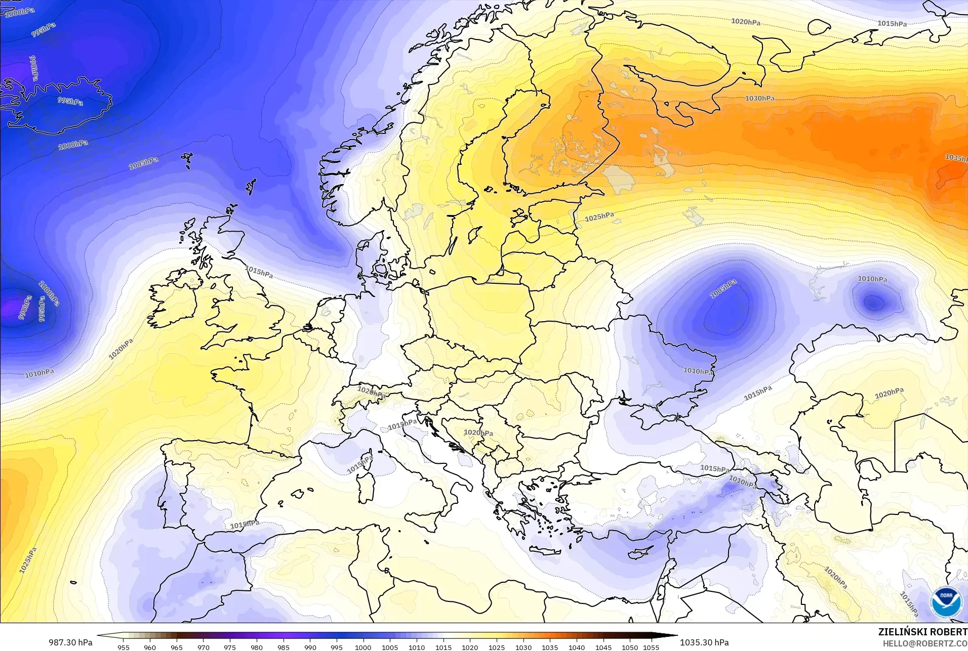 GFS model - Eropah, Tekanan