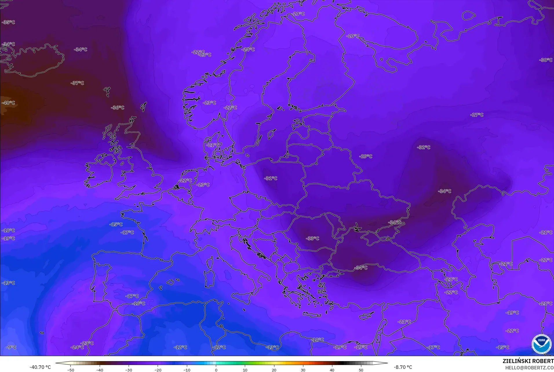 GFS model - Eropah, Suhu 500 hPa