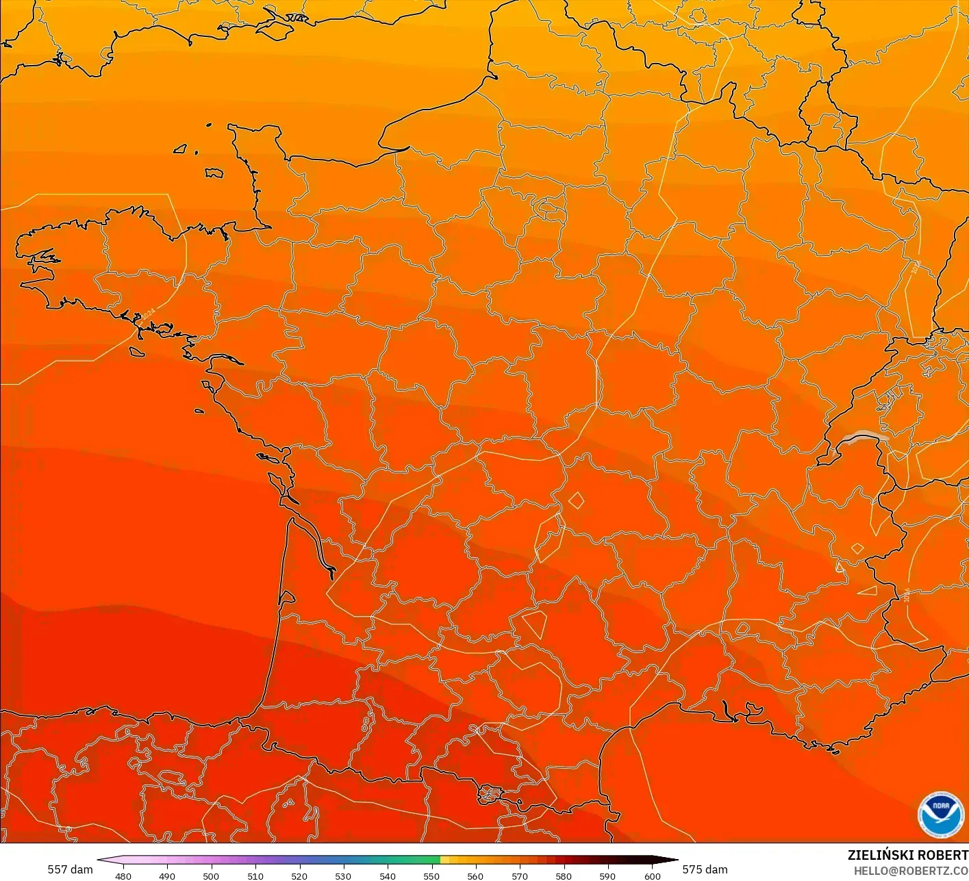 GFS model - Perancis, Ketinggian geopotensial pada 500 hPa