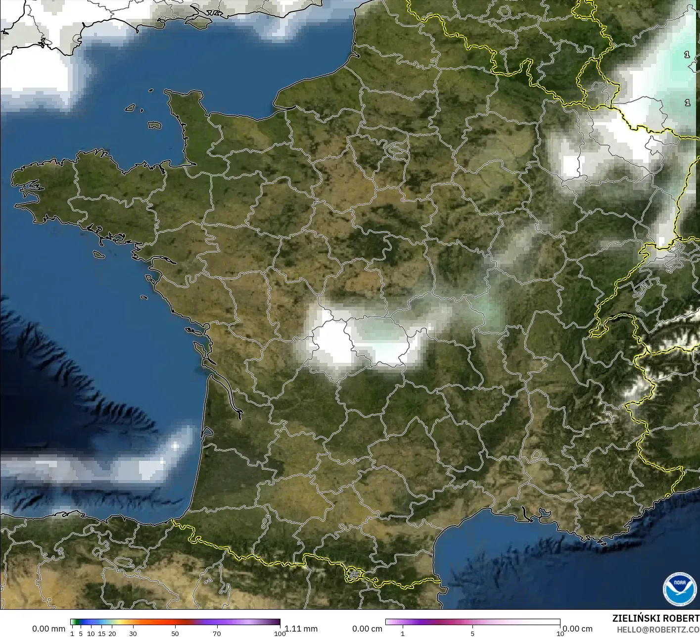 GFS model - Perancis, Hujan, Awan dan Tekanan