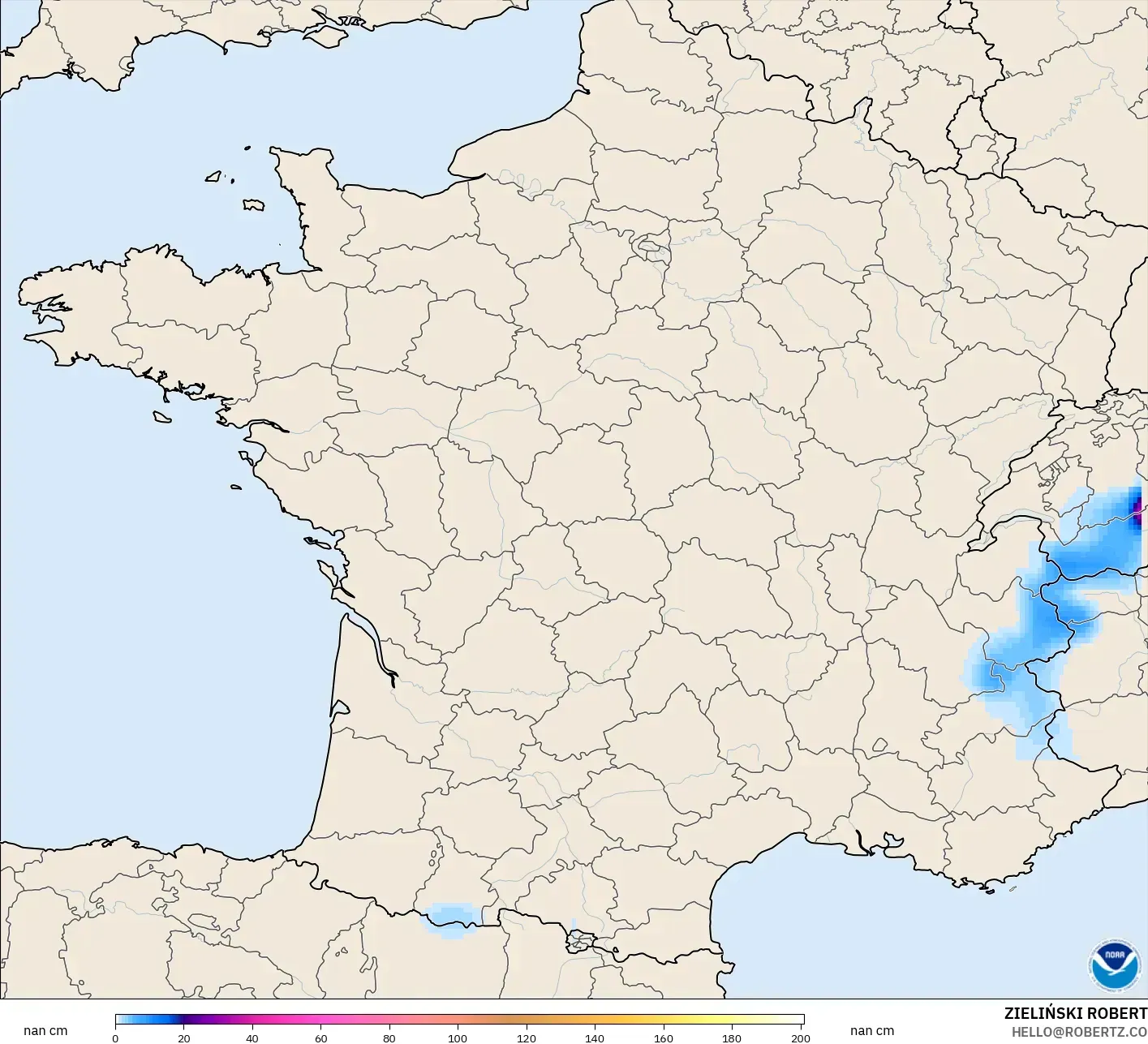 GFS model - Perancis, Ketebalan Salji