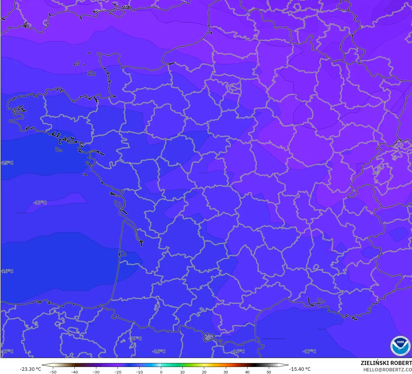 GFS model - Perancis, Suhu 500 hPa