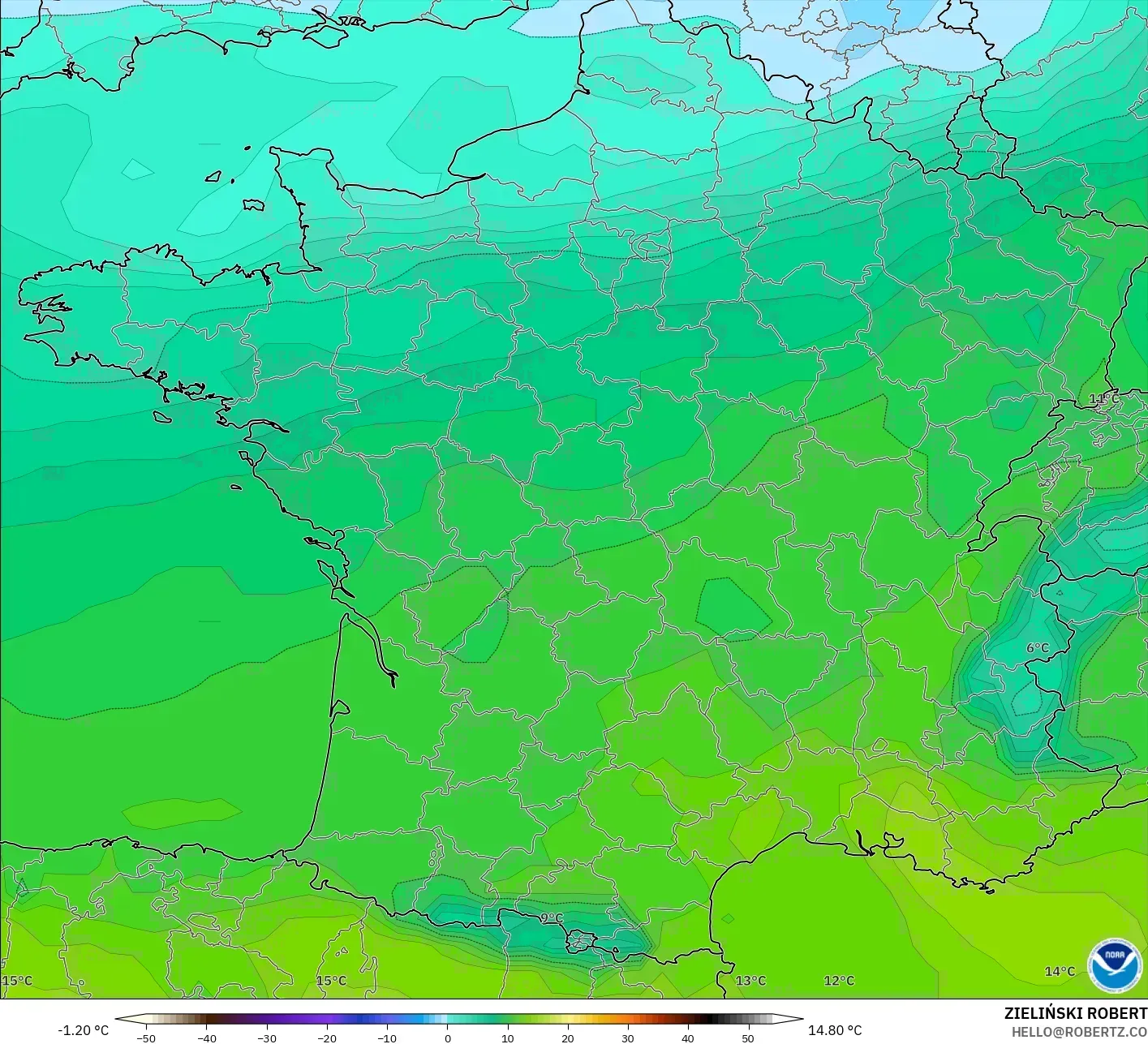 GFS modelo - France, Temperature at 850hPa