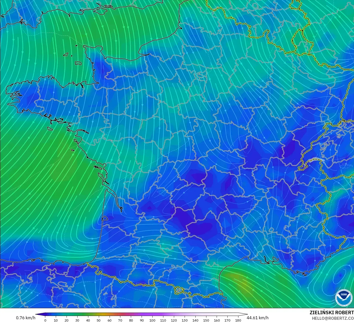GFS model - Perancis, Angin 10 m