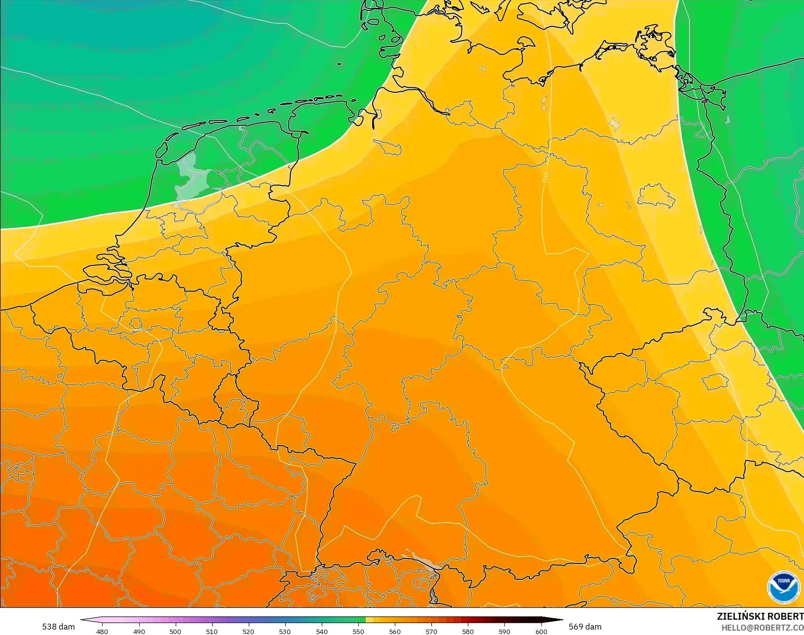 GFS model - Jerman, Ketinggian geopotensial pada 500 hPa