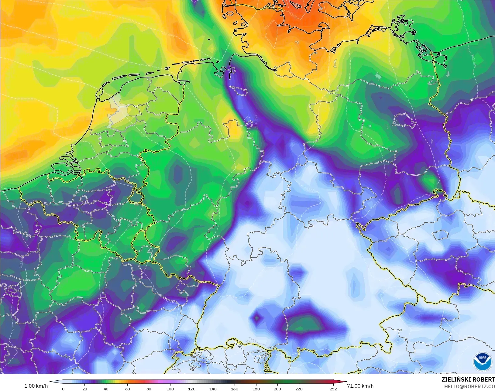 GFS model - Jerman, Hembusan Tertinggi